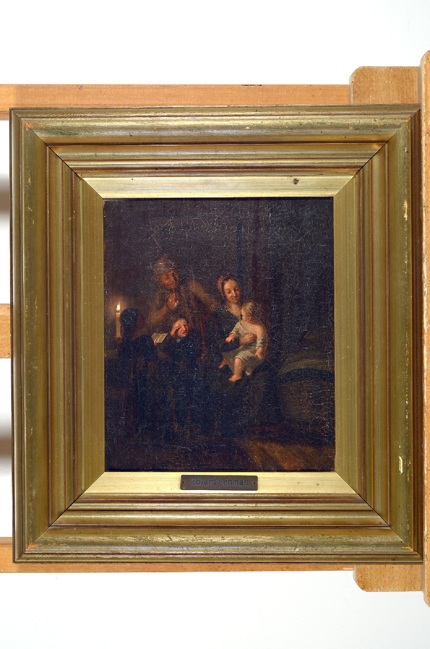 Zuschreibung: Edvard Lehmann, 1815-1892 Kopenhagen, Familie in der Stube, Öl/Lwd, unsigniert, ca. 27x23cm, R. ca. 42x38cm, Rahmen mit Namensschild