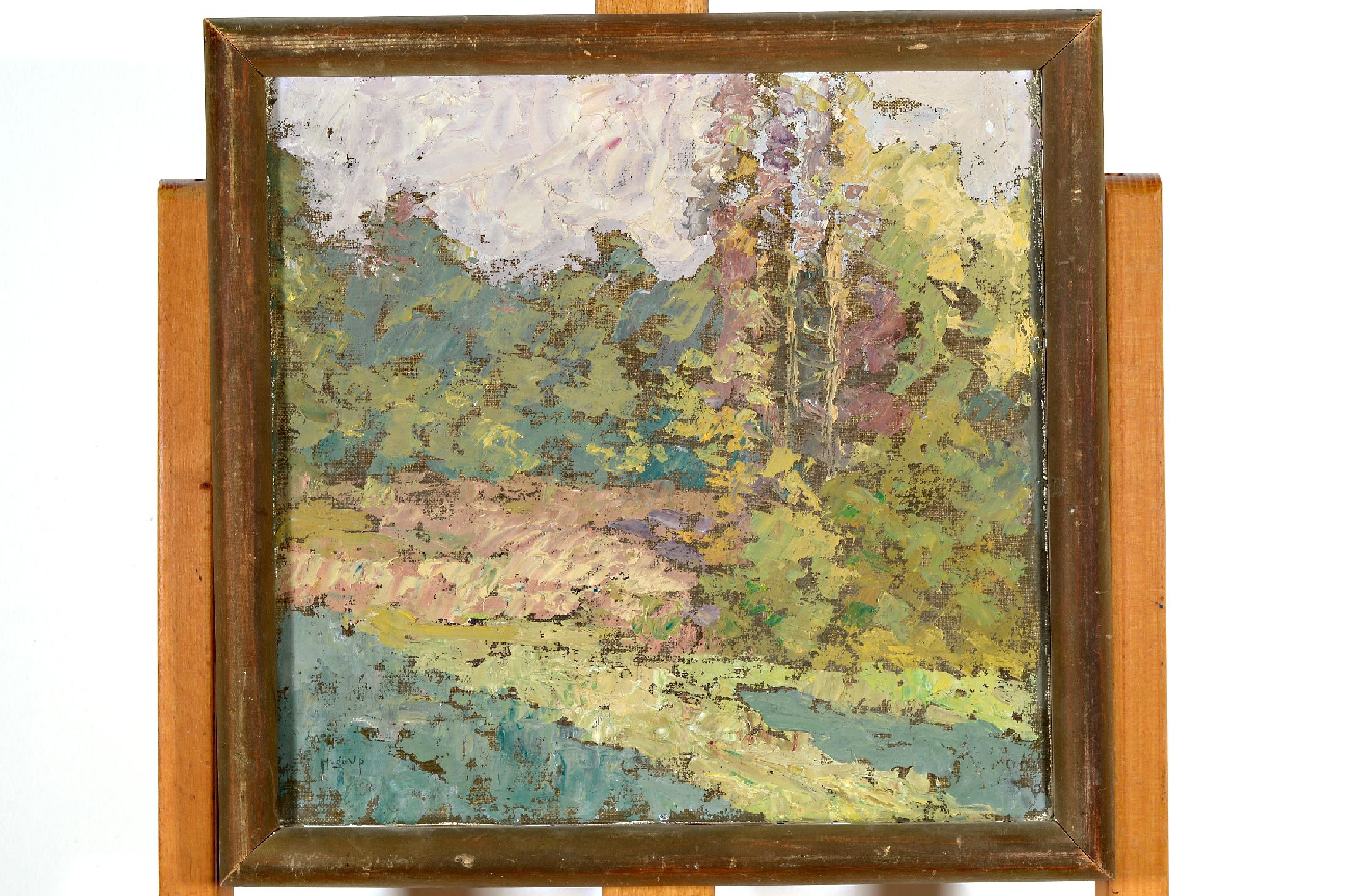 Hugo Vilfred Pedersen, 1870 Kopenhagen-1959 Holte-Rudersdal, Waldstudie, Öl/Lwd, links unten sign. Hugo VP, ca. 34x35cm, R. ca. 39x40cm, rückseitig ...
