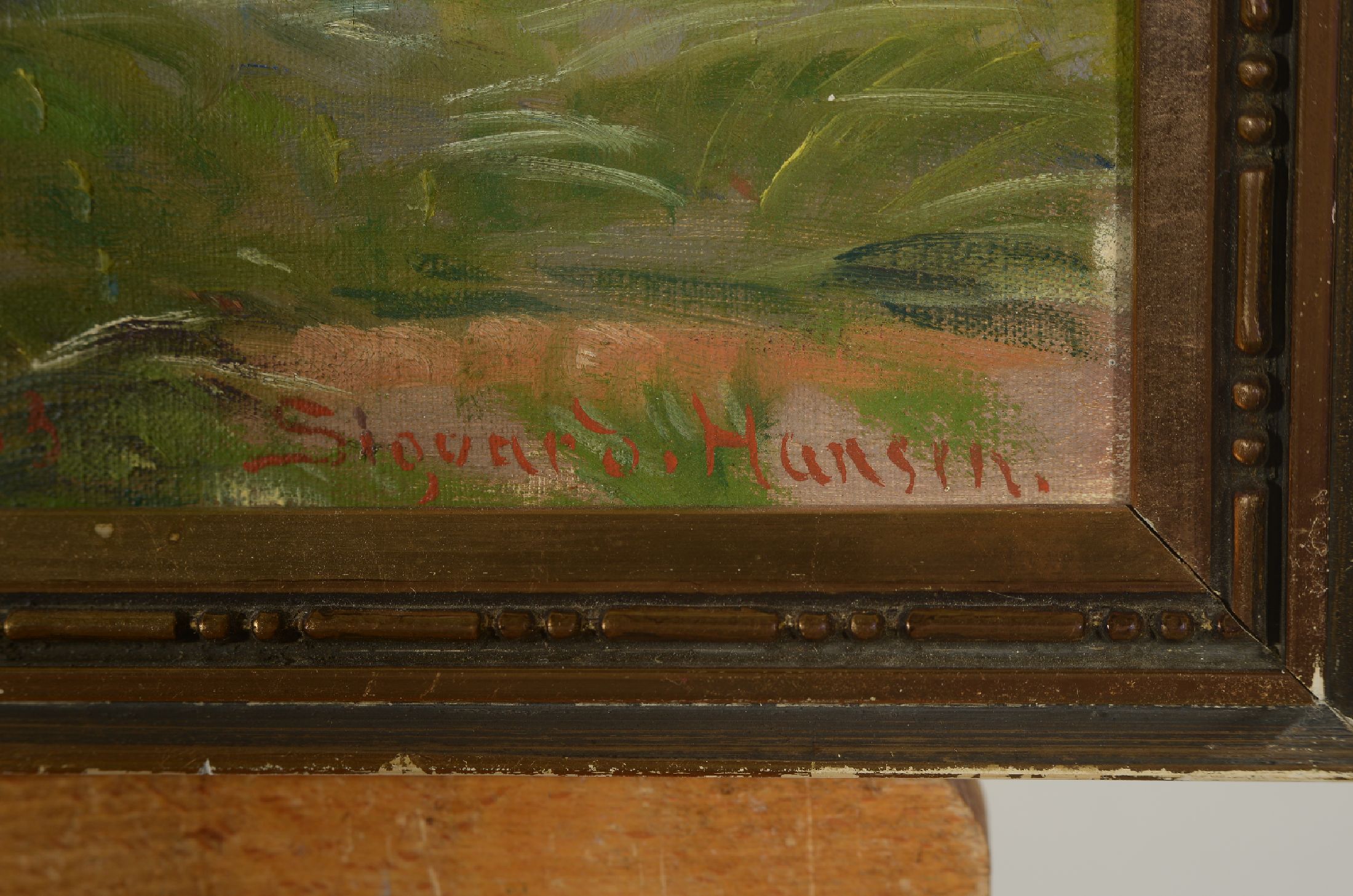 Detail a: Sigvard Hansen, 1859 Kopenhagen-1938 Hellerup, Weite Seeuferlandschaft mit Schilf und blühendem Baum, Öl/Lwd, rechts unten signiert, ca. 38x52cm, ...