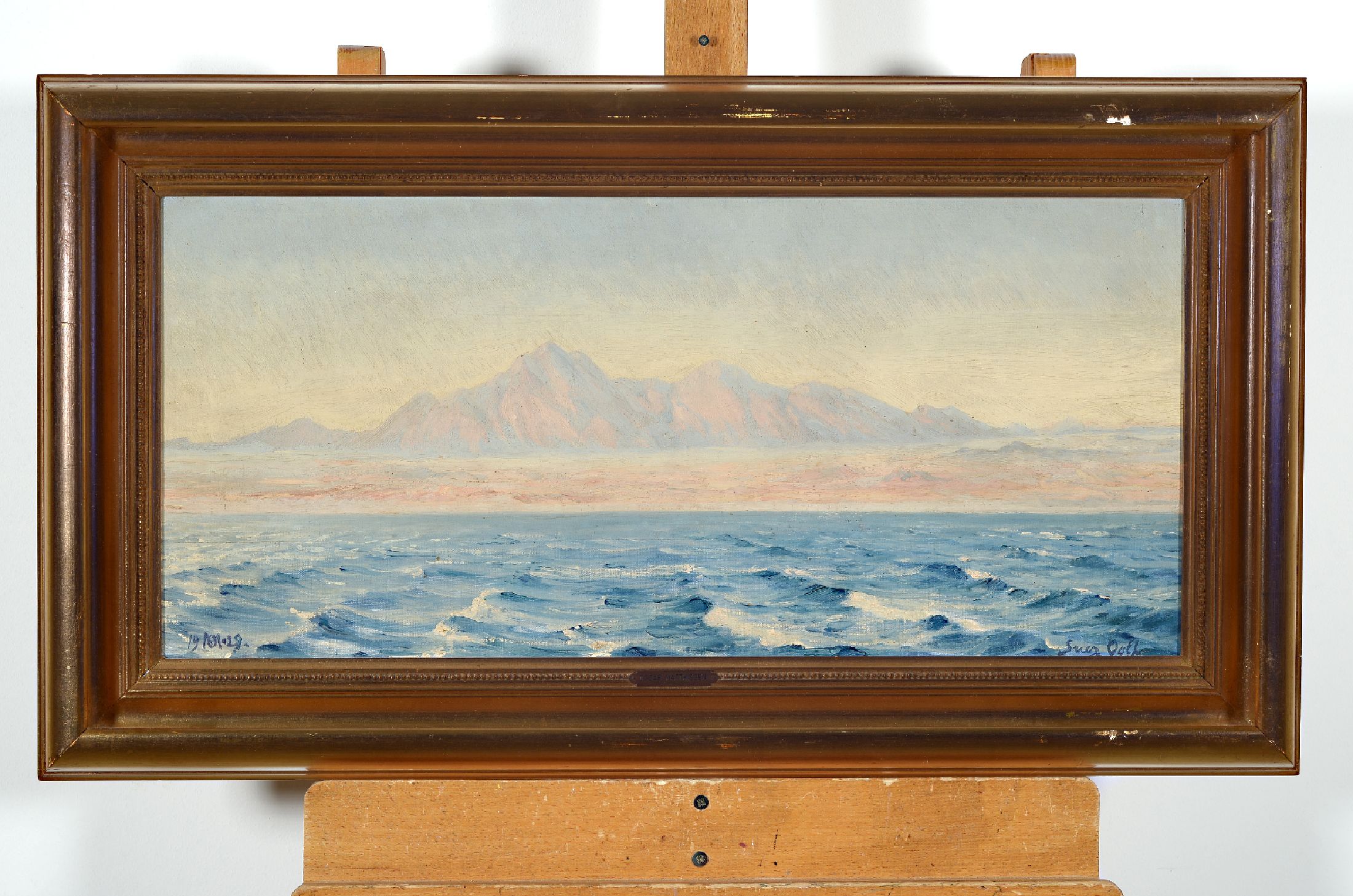 Oscar Matthiesen, 1861 Schleswig-1957 Kopenhagen, Der Golf von Suez, Öl/Holz, rechts unten bez. Suez Golf, links unten monogrammiert: 19OM29, ca. ...