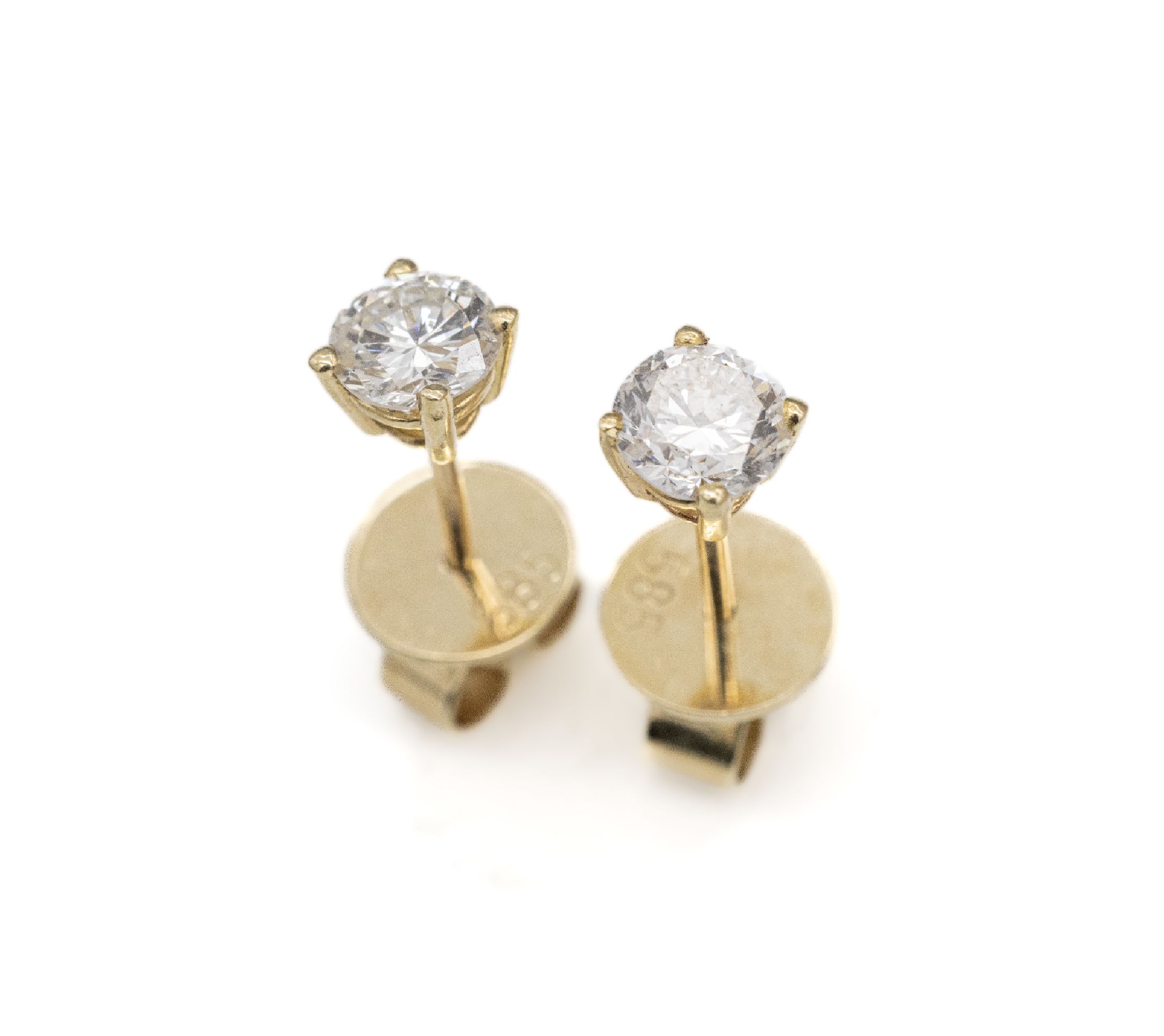Paar 14 kt Gold Brillant-Ohrstecker, GG 585/000, insg. 2 Brillanten zus. ca. 0.80 ct Weiß-l.get.Weiß/si-p