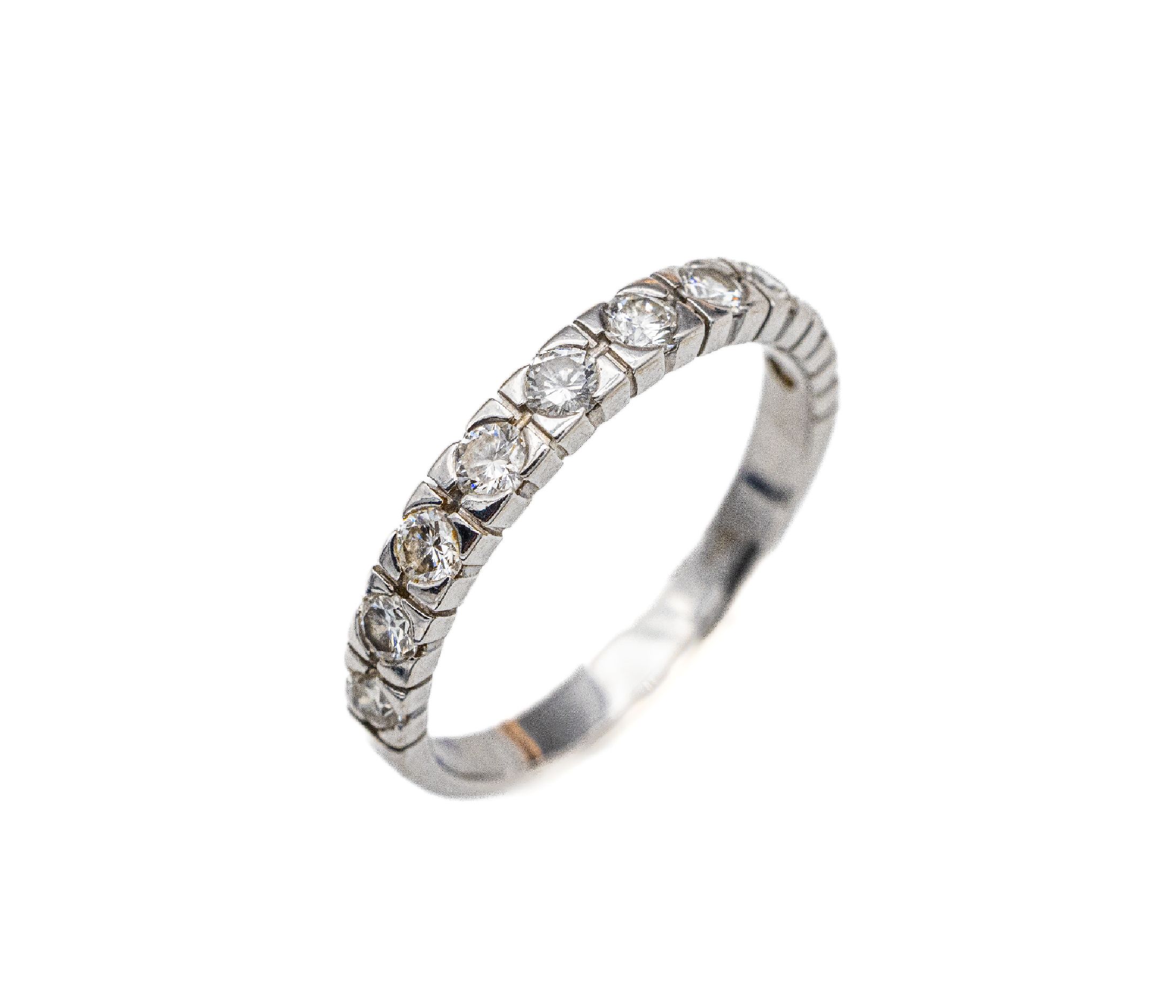 14 kt Gold Brillant-Ring, WG 585/000, 10 Brillanten zus. ca. 0.80 ct Weiß/vs-si, RW 58,ca. 2.8 g