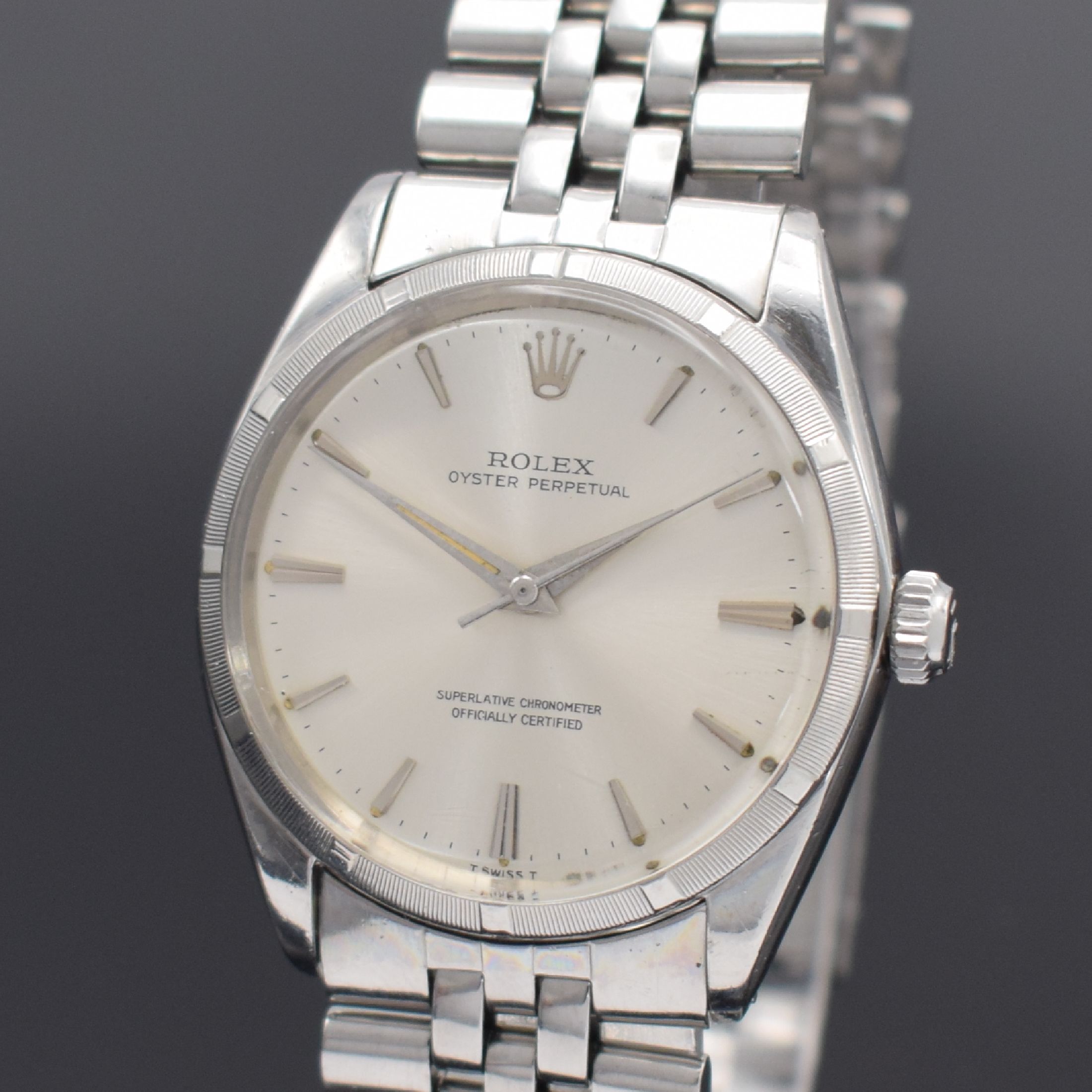 Detail a: ROLEX Herrenarmbanduhr Oyster Perpetual Referenz 1002/1003, Automatik, Schweiz lt. Bodenstempel 4. Quartal 1963, Chronometer der Superlative in ...