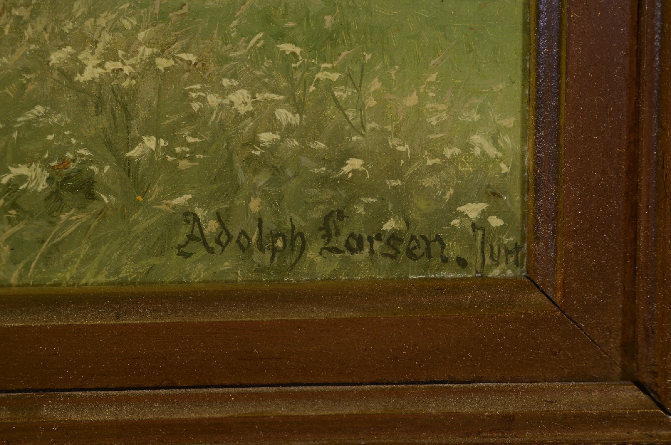 Detail a: Adolph Larsen, 1856-1942 Kopenhagen, Sommerliche Landschaft mit Spaziergängerin mit Sonnenhut, Öl/Lwd, rechts unten signiert, ca. 29x43cm, R. ca. ...