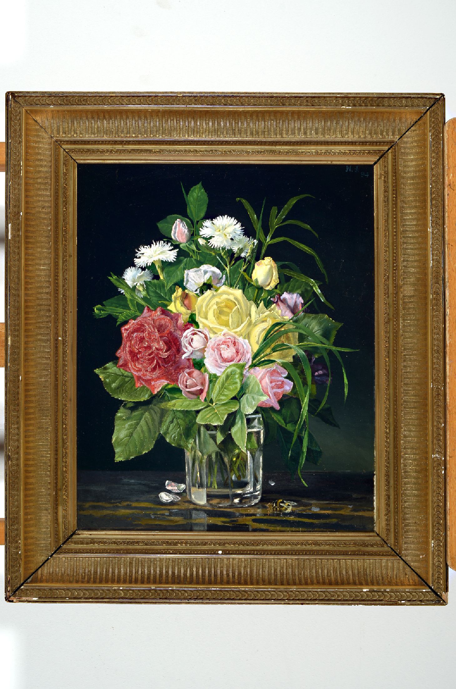 Nilaus Fristrup, 1837-1909, Blumenstillleben, Öl/Lwd, rechts oben monogr. und dat. 94, ca. 43x35cm, R. ca. 57x50cm