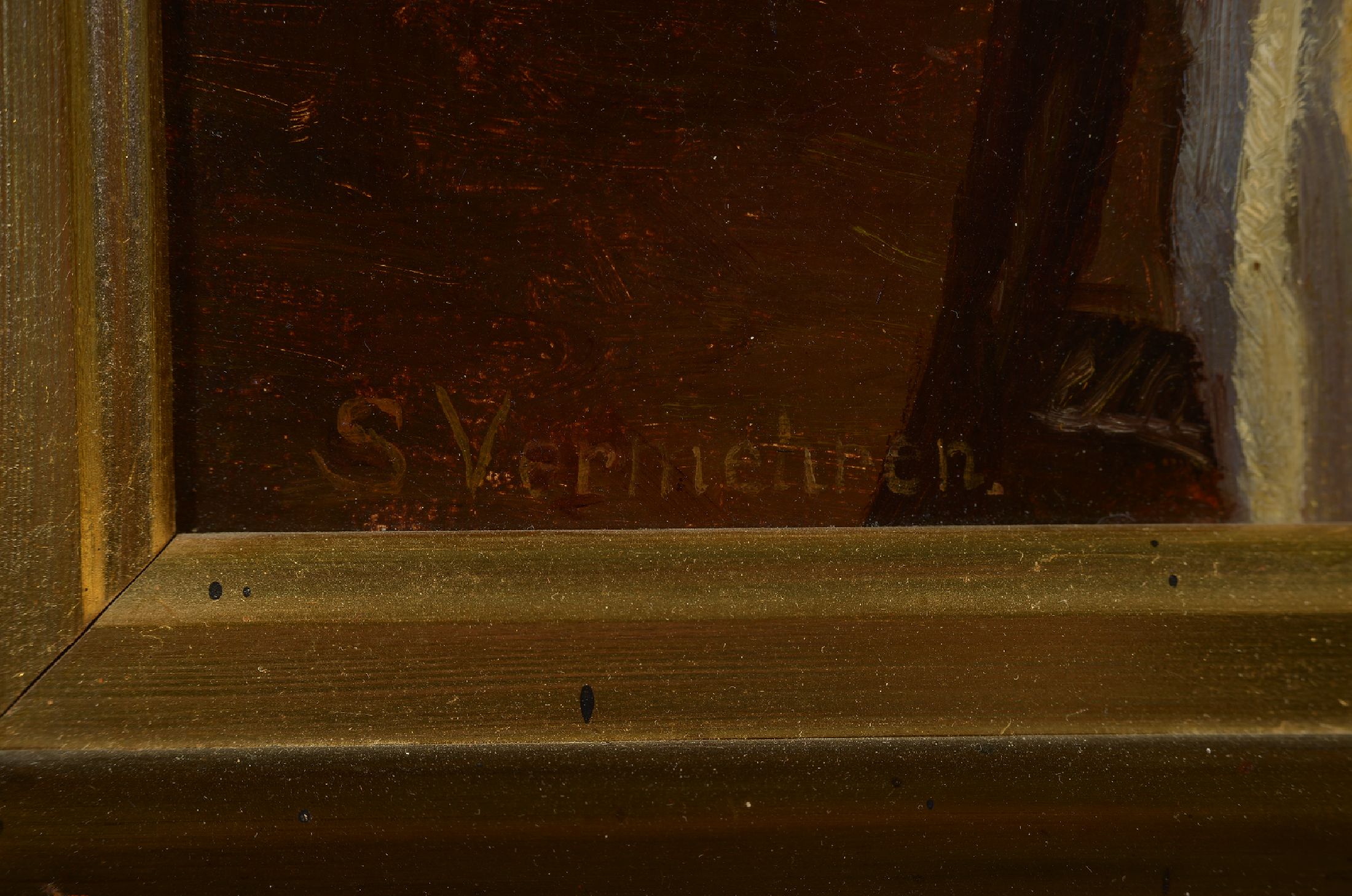 Detail a: Sophus Vermehren, 1866 Kopenhagen-1950 Frederiksberg, Junger Mann im Sessel mit Hut und Mandoline, Öl/Lwd, links unten signiert, ca. 55x43cm, R. ca. ...