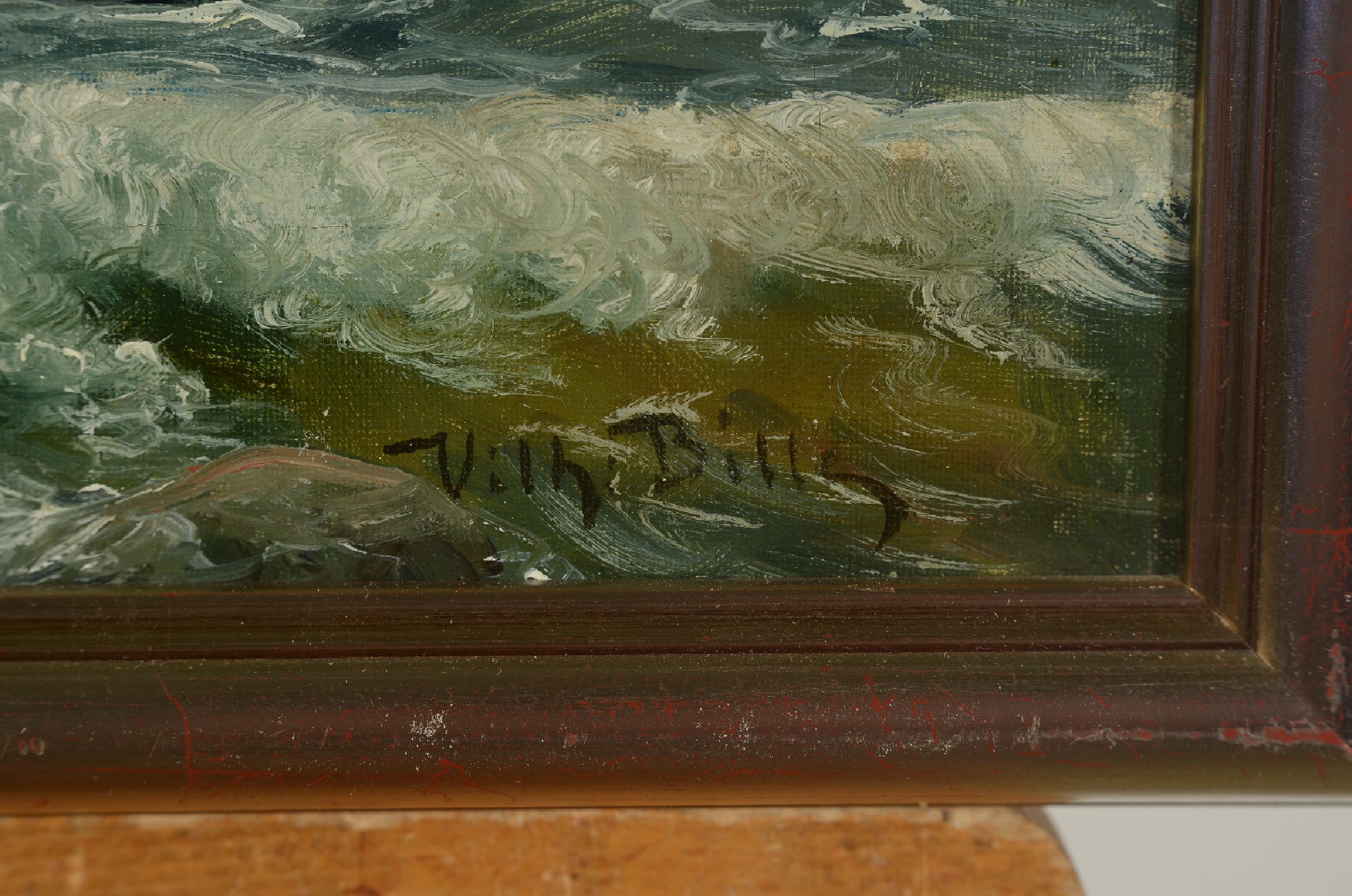 Detail a: Vilhelm Bille, 1864-1908 Kopenhagen, Studium bei seinem Vater Carl Bille und an der Akademie Kopenhagen, hier: zwei Segler und ein Dampfschiff auf ...