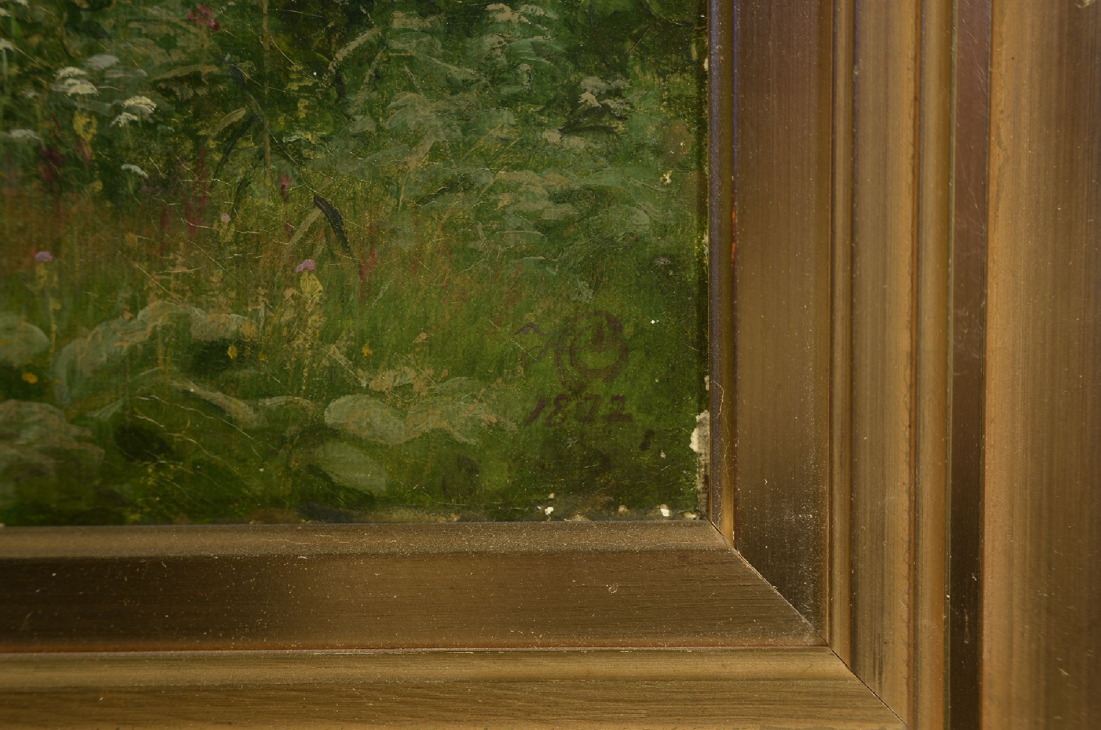 Detail a: Hans Ole Brasen, 1849 Hilleröd-1930 Kopenhagen, Landschaft mit Baum bestandener Lichtung und Reh, Öl/Lwd, rechts unten monogr. und dat. 1872, ca. ...