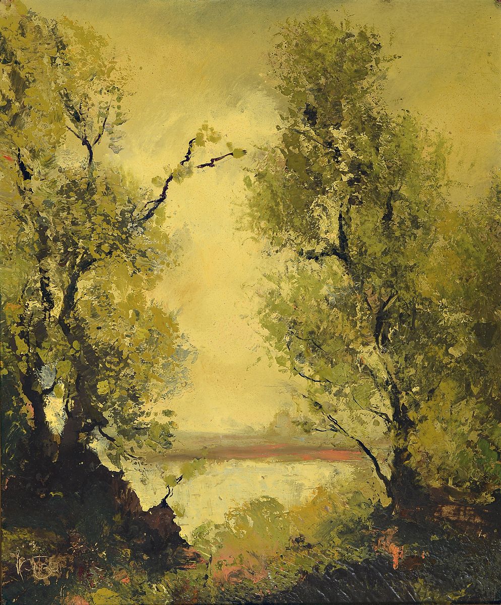 Karl Philipp Spitzer, 1887-1954 Speyer, Landschaft am Altrhein, Öl/Hartfaser, links unten signiert, ca. 50x40cm, R. ca. 62x52cm
