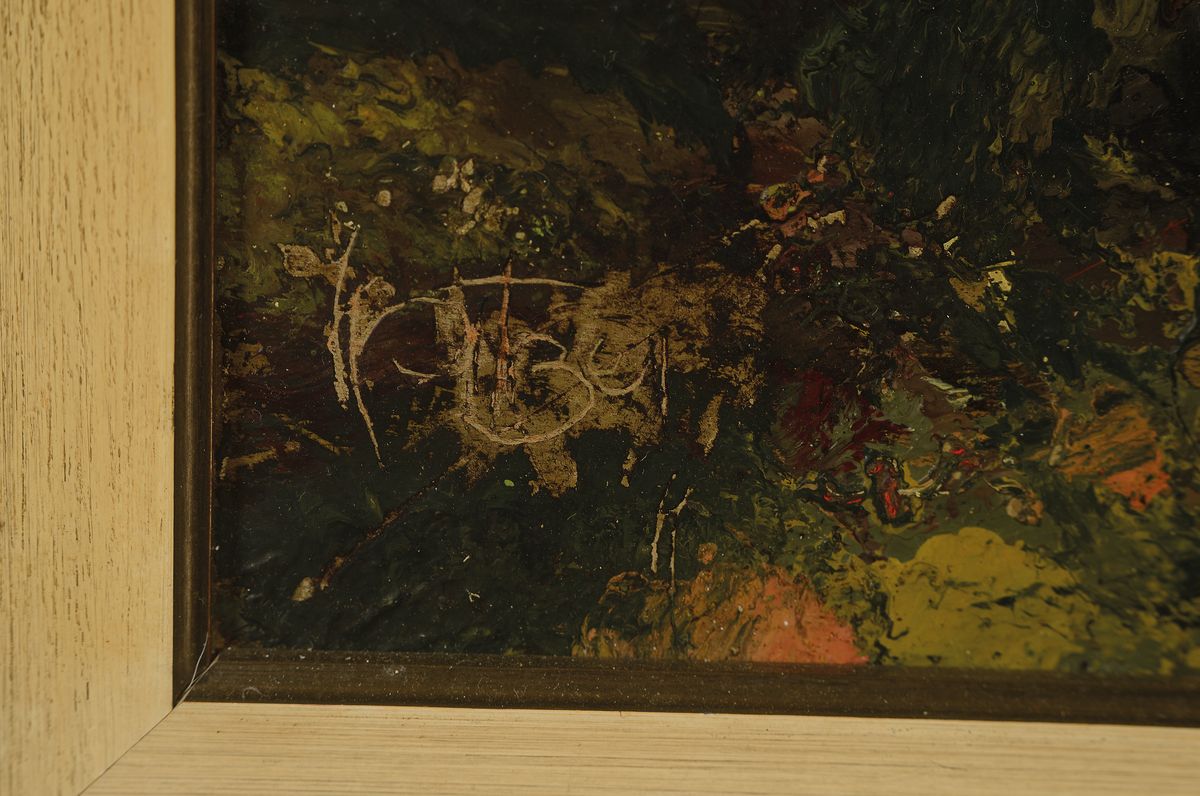Detail a: Karl Philipp Spitzer, 1887-1954 Speyer, Landschaft am Altrhein, Öl/Hartfaser, links unten signiert, ca. 50x40cm, R. ca. 62x52cm