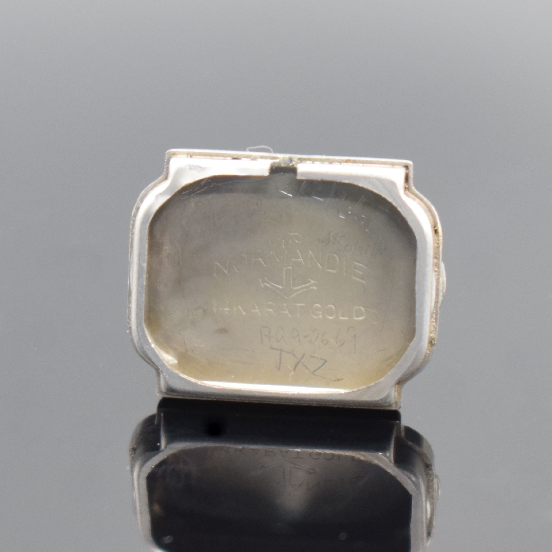 Detail g: MATHEY-TISSOT/LADY ELGIN/WITTNAUER 3 Art Deco Damenarmbanduhren in WG 585/000, Schweiz/USA um 1940, Handaufzug, alle Geh. teils m. Diamanten bes., ...