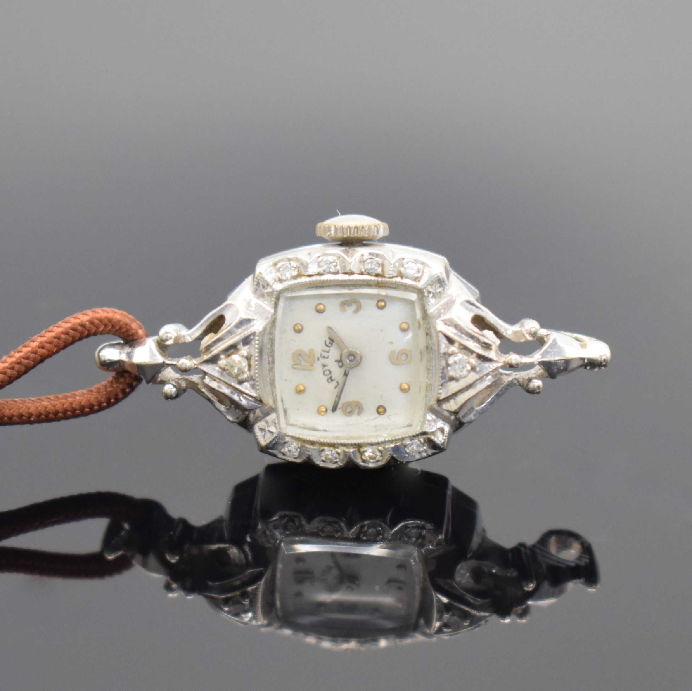 Detail h: MATHEY-TISSOT/LADY ELGIN/WITTNAUER 3 Art Deco Damenarmbanduhren in WG 585/000, Schweiz/USA um 1940, Handaufzug, alle Geh. teils m. Diamanten bes., ...