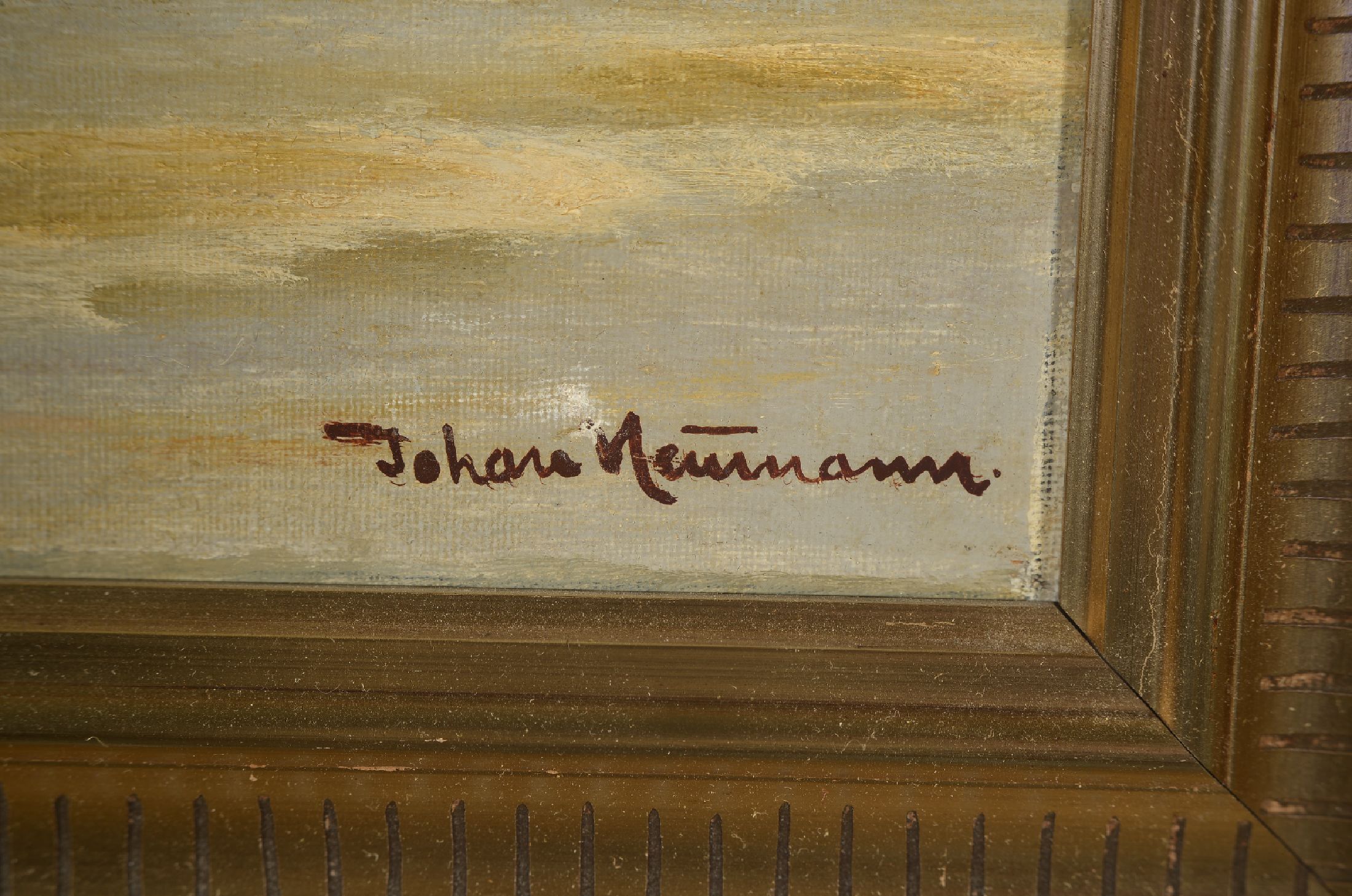 Detail a: Johann Jens Neumann, 1860-1940 Kopenhagen, Fischerboot am Strand, Öl/Lwd, rechts unten signiert, ca. 30x48cm, R. ca. 48x57cm