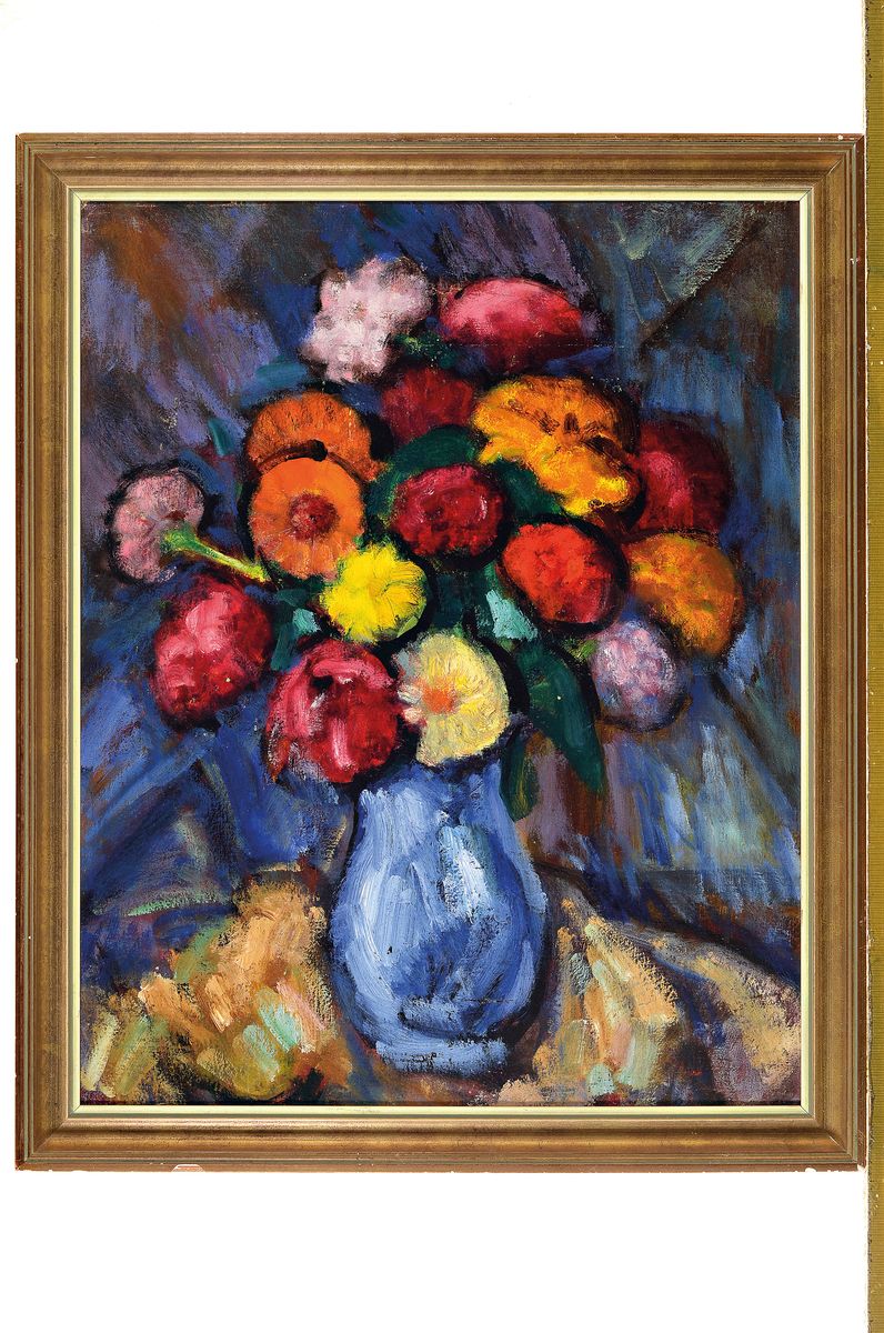 Detail k: Wilhelm Wieger, 1890 Weimar-1964 Cappeln, Blumenstillleben, Öl/Malkarton, rückseitig Nachlaßstempel, ca. 48x38cm, R. ca. 53x43cm
