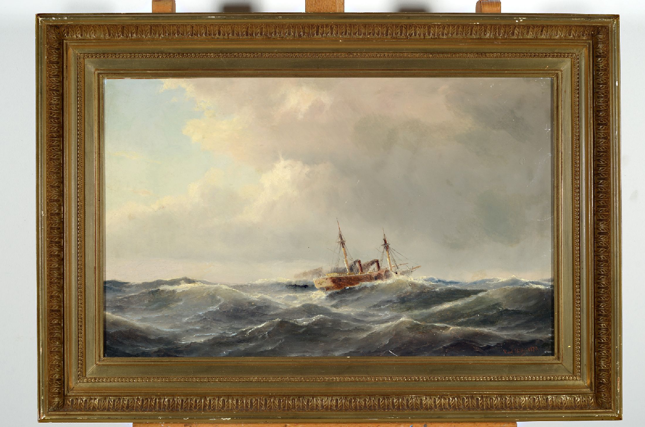 Carl Ludwig Bille, 1815-1898 Kopenhagen, Dampfschiff auf bewegter See, Öl/Lwd, rest., doubl., ca. 38x60cm, R. ca. 52x74cm