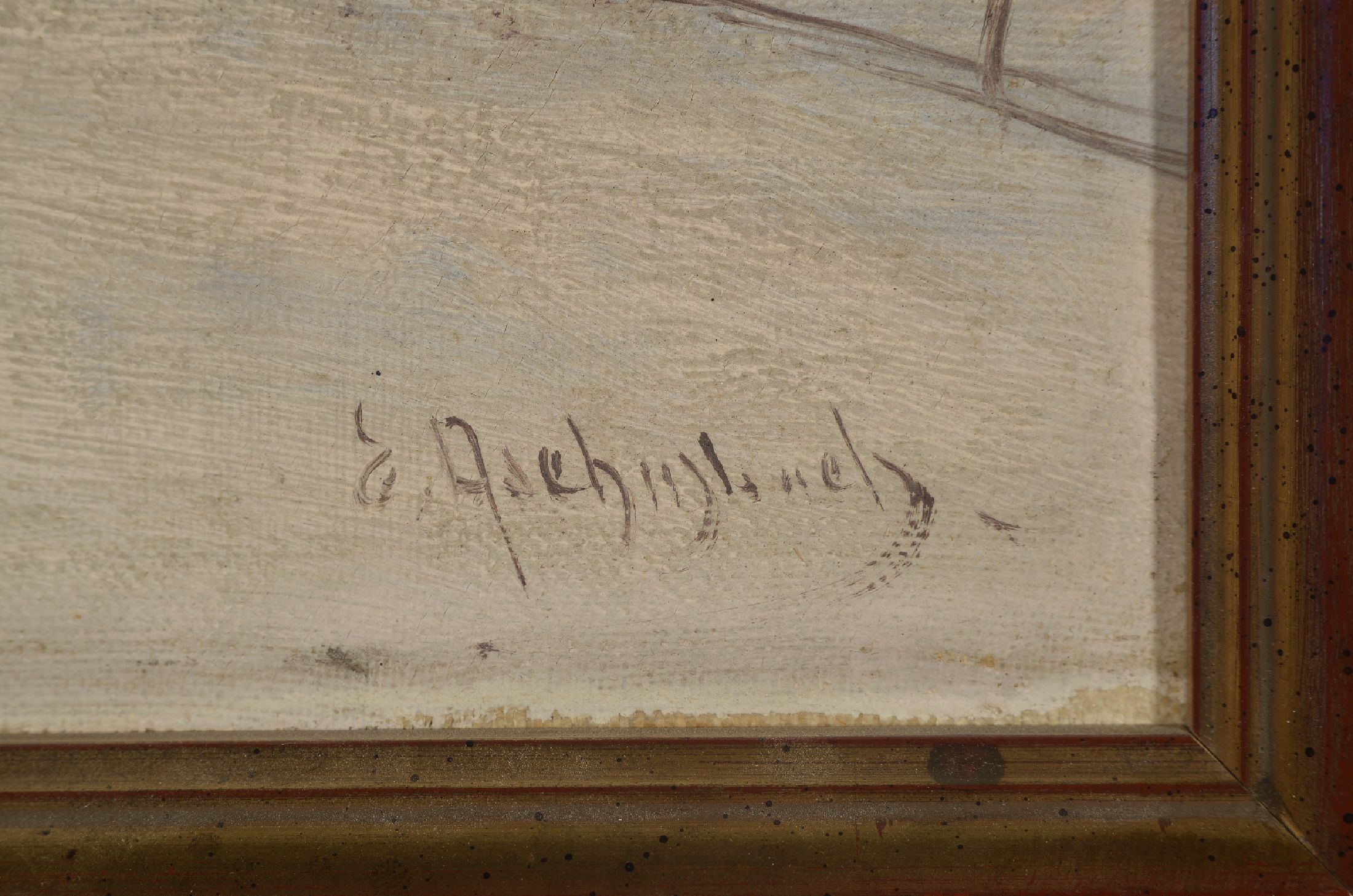Detail a: Ernst Aschenbach, 1872-1954, Verschneite Winterlandschaft mit Bauernhäusern, Öl/Lwd, rechts unten signiert, ca. 30x43cm, R. ca. 37x50cm