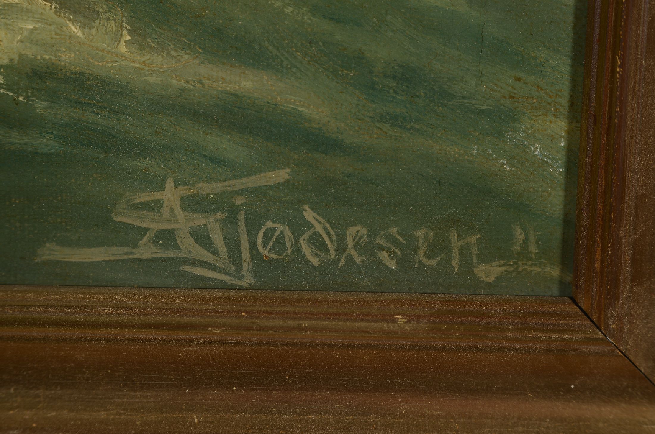 Detail a: Aage Gjödesen, 1863-1939, Segelschiff auf rauer See, Öl/Lwd, rechts unten signiert, ca. 35x49cm, R. ca. 41x55cm