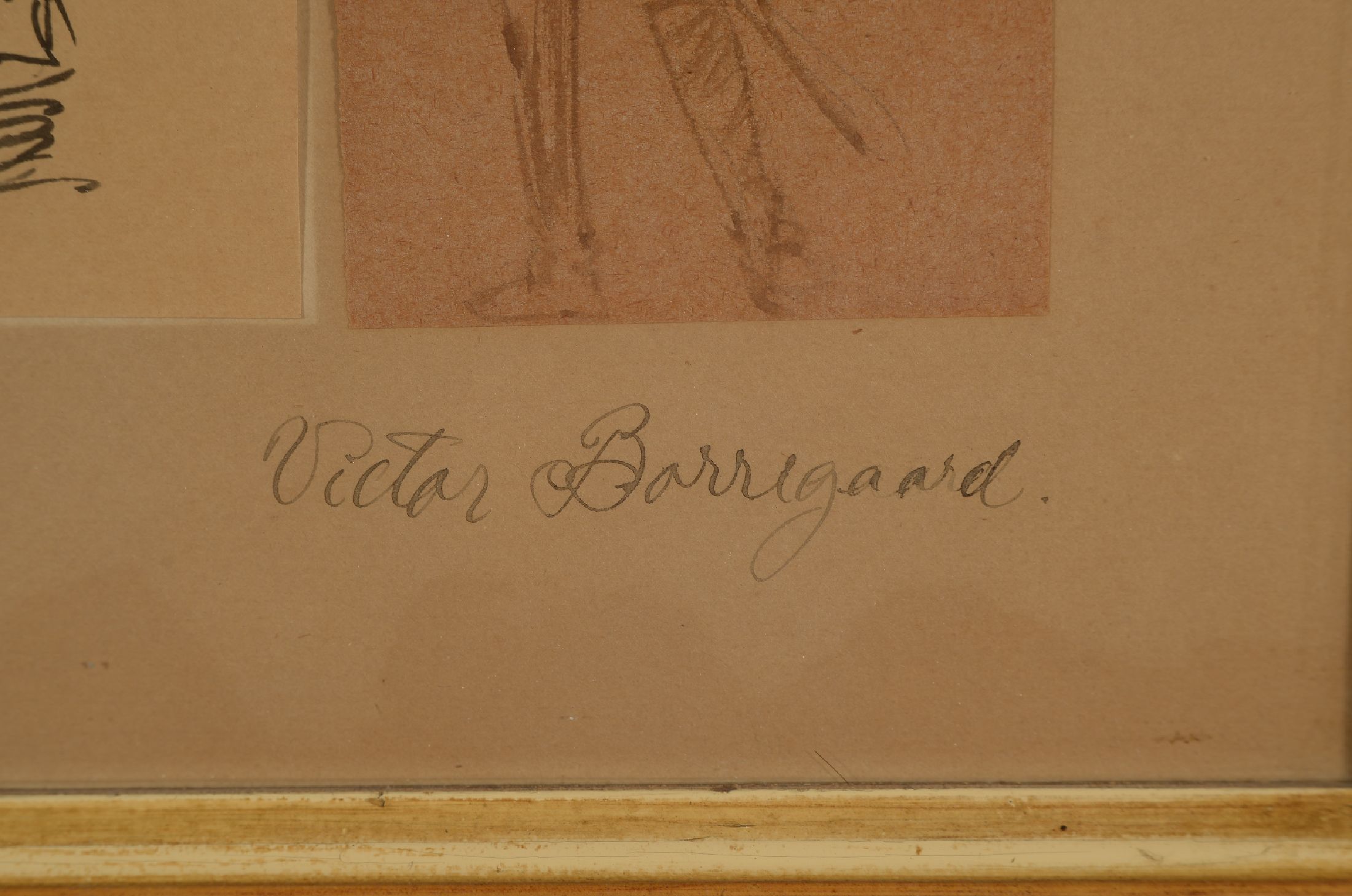 Detail a: Victor Barregard, 1875-1939, 9 Zeichnungen in Tuschfeder auf Papier (gebräunt), wohl Kostümentwürfe, je ca. 12x8cm, u.Gl., in einem Rahmen ca. ...