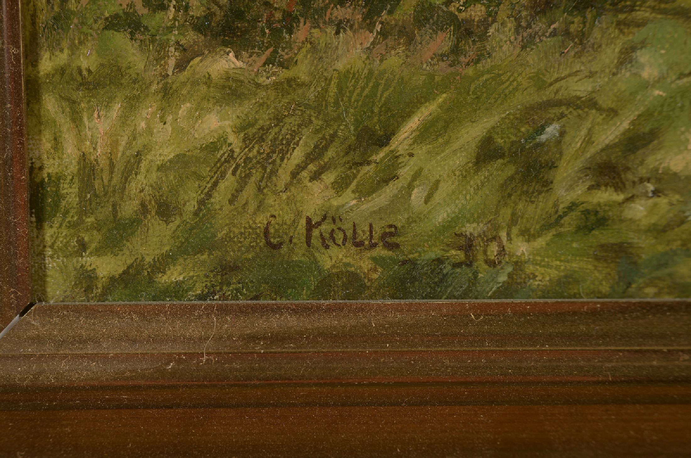 Detail a: Christian Claus Kölle, 1858-1940, weidende Rehe auf einer Wiese, Öl/Lwd, links unten signiert, ca. 32x48cm, R. ca. 44x60cm