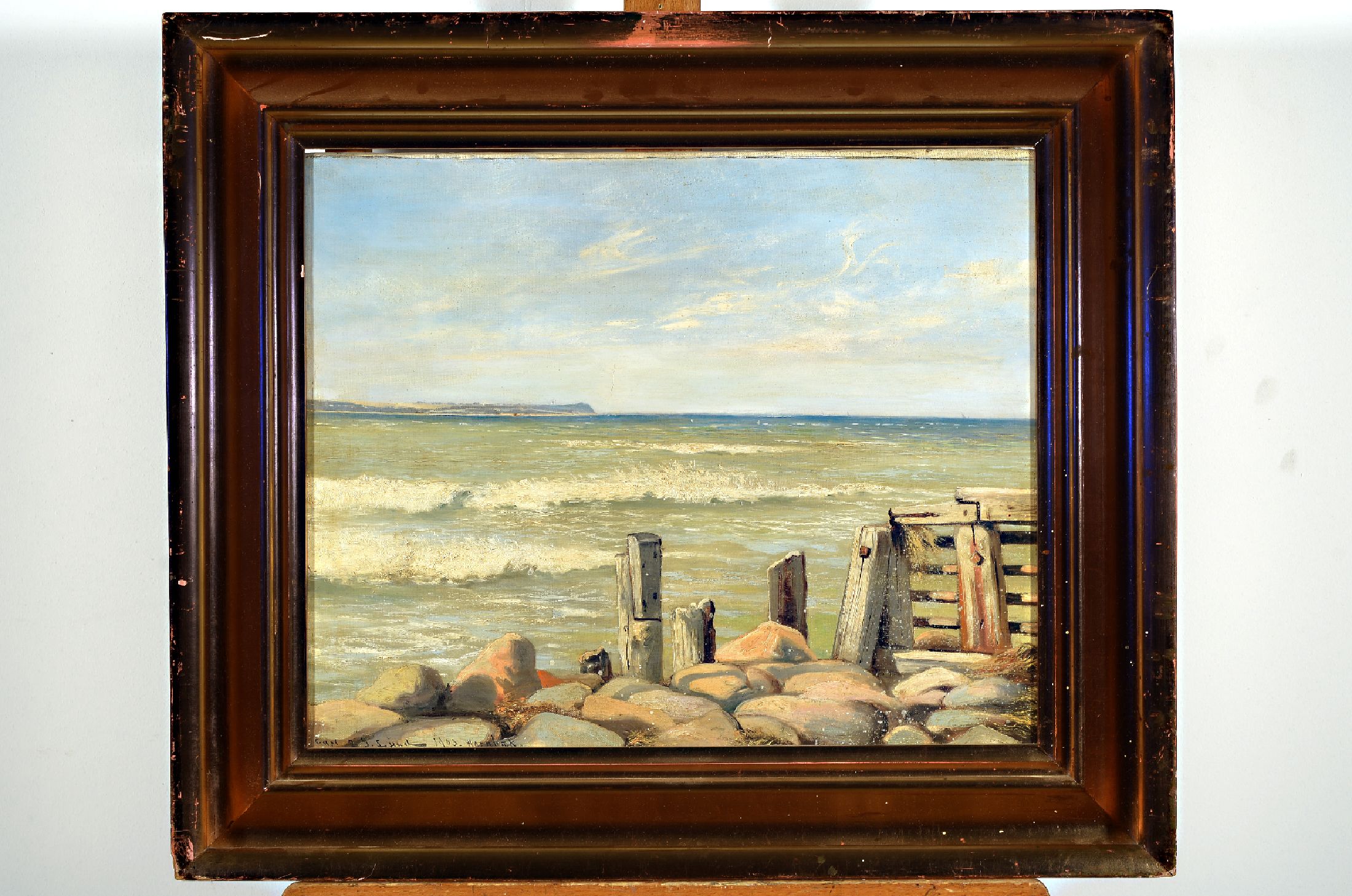 Carl Ove Julian Lund, 1857-1936 Kopenhagen, Uferbefestigung am Meer, Öl/Lwd, links unten signiert und dat. 1903 Hornbaek, ca. 40x50cm, R. ca. 56x64cm