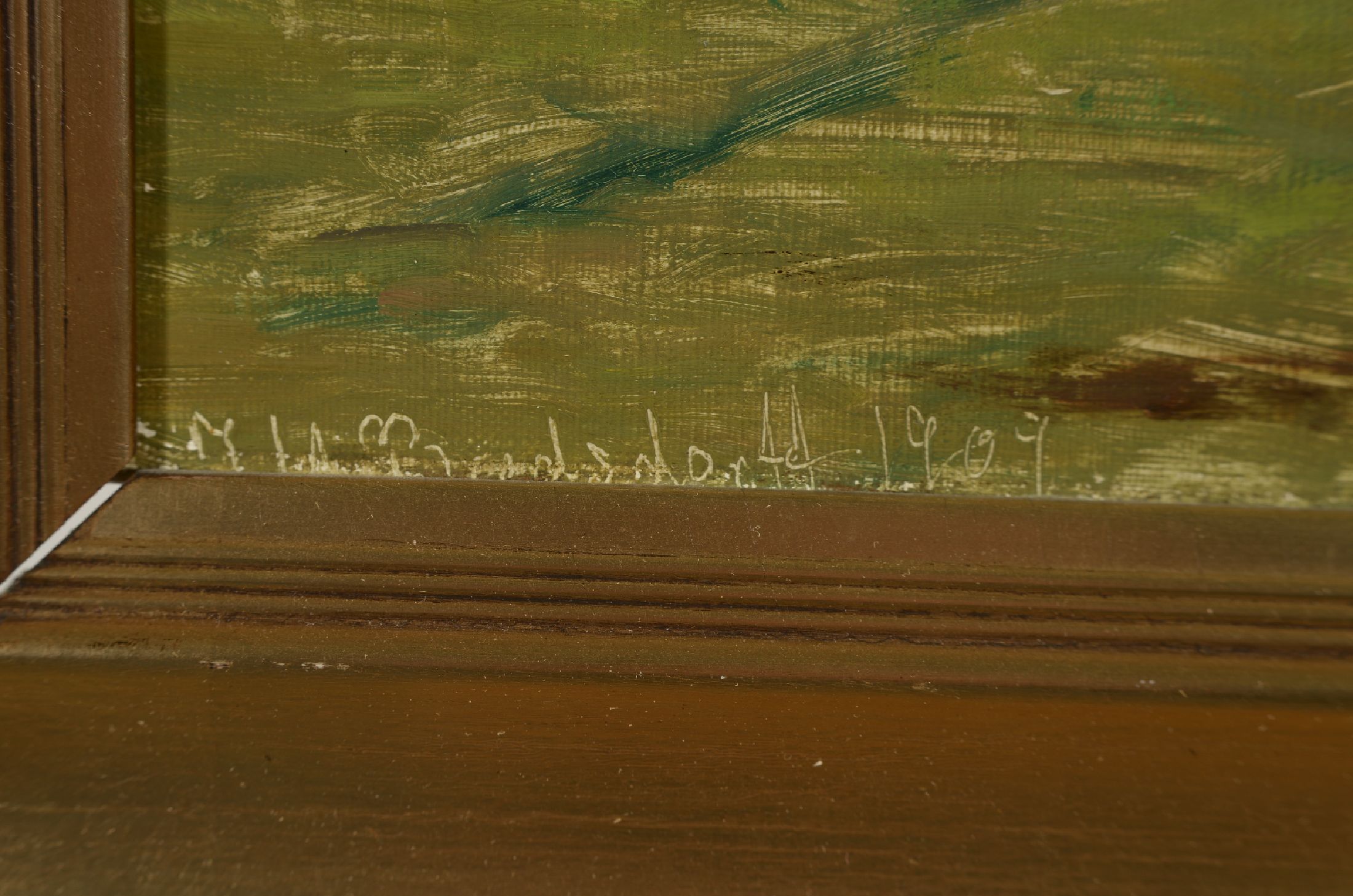Detail a: Johan Ulrik Bredsdorf, 1845-1928, Heustapel auf einer gemähten Wiese, Öl/Lwd, links unten signiert und dat. 1909, ca. 34x55cm, R. ca. 51x73cm