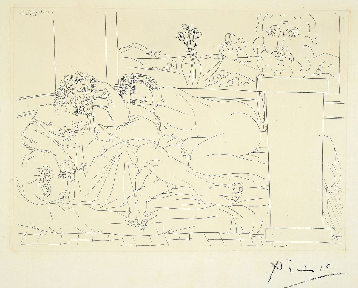 Pablo Picasso, 1881-1973, Le repos du Sculpteur IV aus "La suite Vollard", 1933, Radierung auf Papier, Verge de Montval mit Wasserzeichen ...