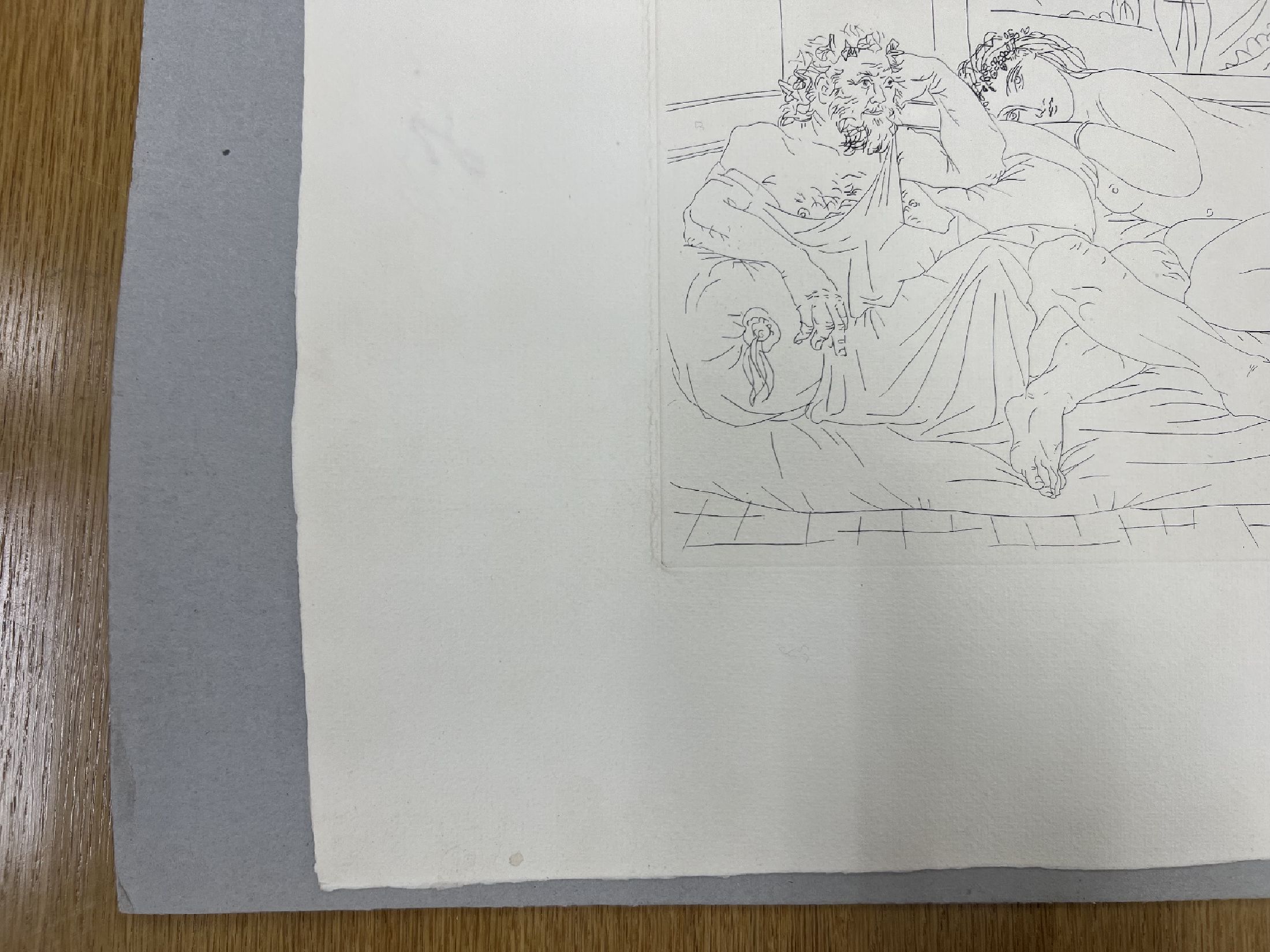 Detail b: Pablo Picasso, 1881-1973, Le repos du Sculpteur IV aus "La suite Vollard", 1933, Radierung auf Papier, Verge de Montval mit Wasserzeichen ...