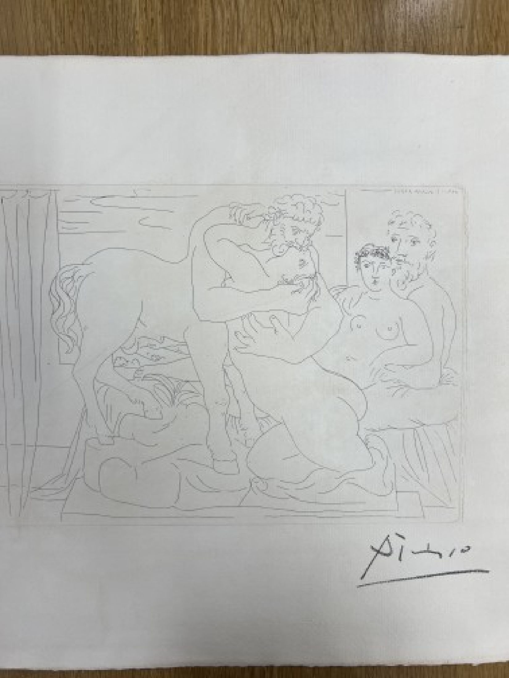 Detail b: Pablo Picasso, 1881-1973, "Le Repos du Sculpteur devant un Centaure et une femme" aus "La suite Vollard", 1933 Radierung auf ...