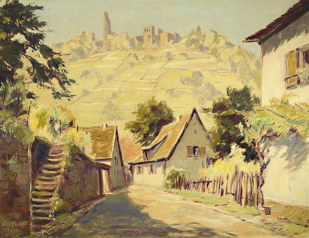 Karl Graf, 1902-1986 Speyer, Landschaft in der Pfalz mit Blick auf die Limburg, Öl/Holz, links unten signiert und dat. 1939, ca. 85x 110cm, R.