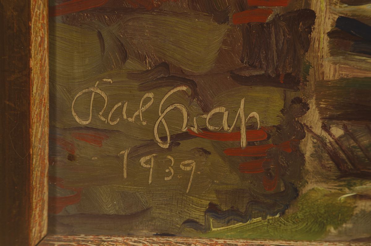 Detail a: Karl Graf, 1902-1986 Speyer, Landschaft in der Pfalz mit Blick auf die Limburg, Öl/Holz, links unten signiert und dat. 1939, ca. 85x 110cm, R.