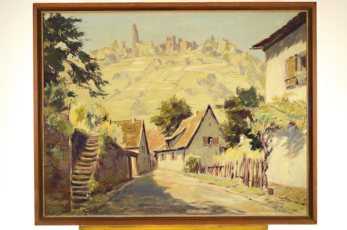 Detail k: Karl Graf, 1902-1986 Speyer, Landschaft in der Pfalz mit Blick auf die Limburg, Öl/Holz, links unten signiert und dat. 1939, ca. 85x 110cm, R.
