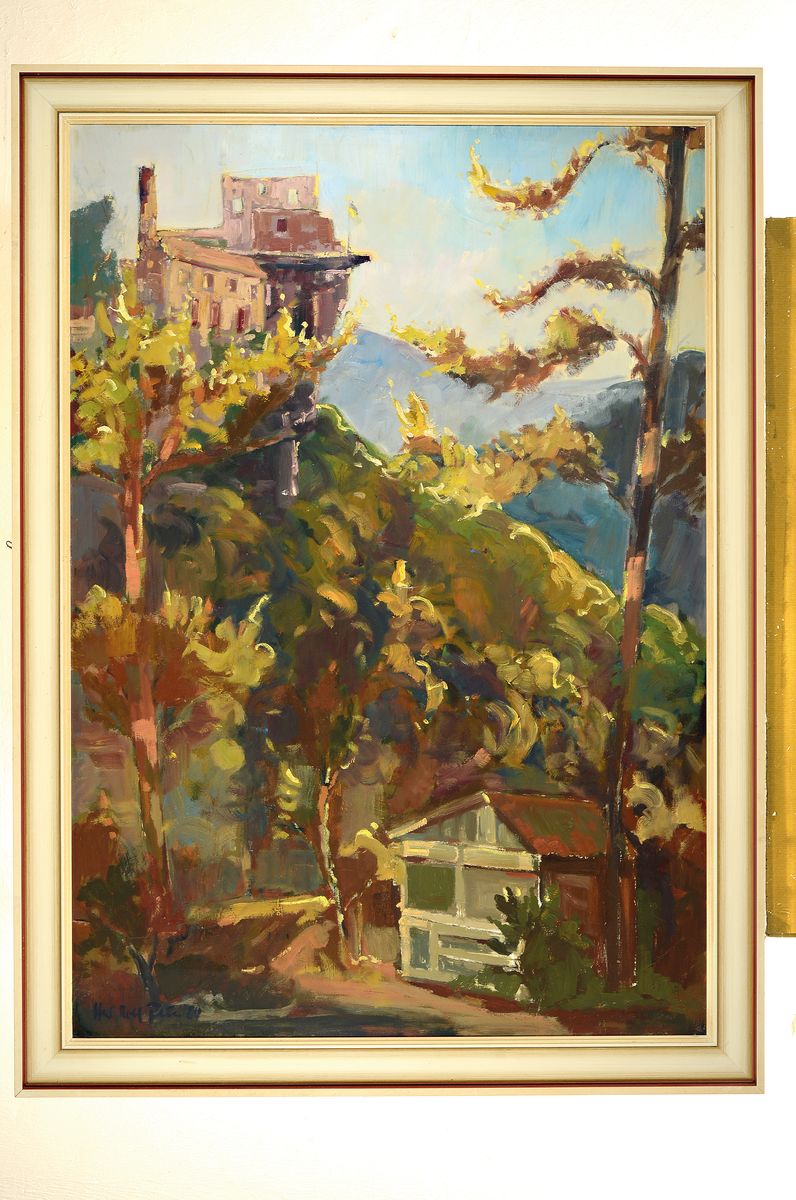 Detail k: Hans Rolf Peter, 1926-2020 Neustadt a. d. Weinstraße, Burg Spangenberg im Herbst, so rückseitig betitelt und dat. 1980, Öl/Malkarton, links unten ...