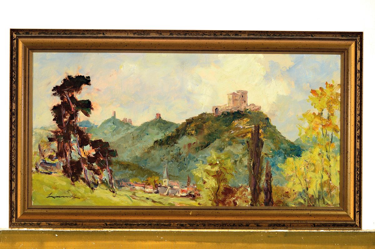 Detail k: Robert Lauth, 1896-1985 Ludwigshafen am Rhein, Blick auf den Trifels, Öl/Lwd, links unten signiert, ca. 30x60cm, R. ca. 38x68cm