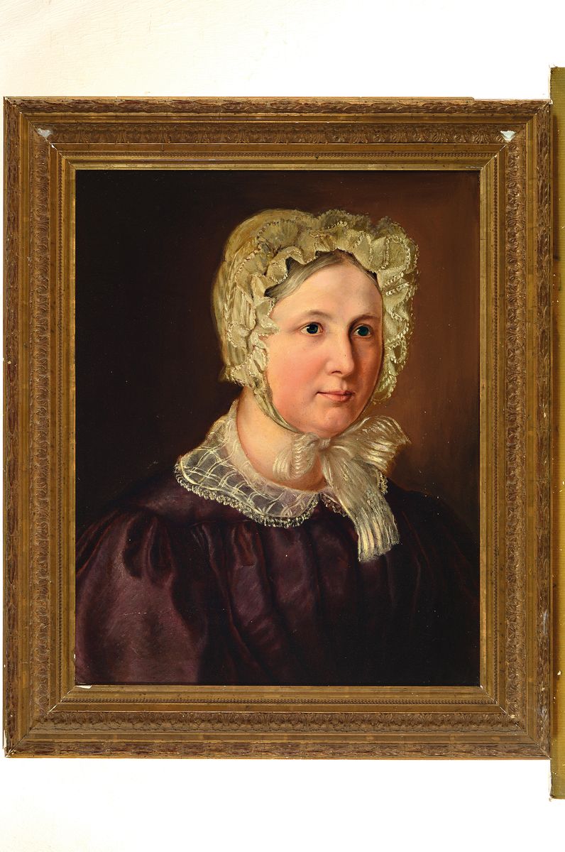 Detail k: Unbekannter Künstler, deutsch, um 1900, Porträt einer Frau mit Spitzenhaube und -kragen, Öl/Malkarton, ca. 56x45cm, R., dieser besch., ca. 69x58cm