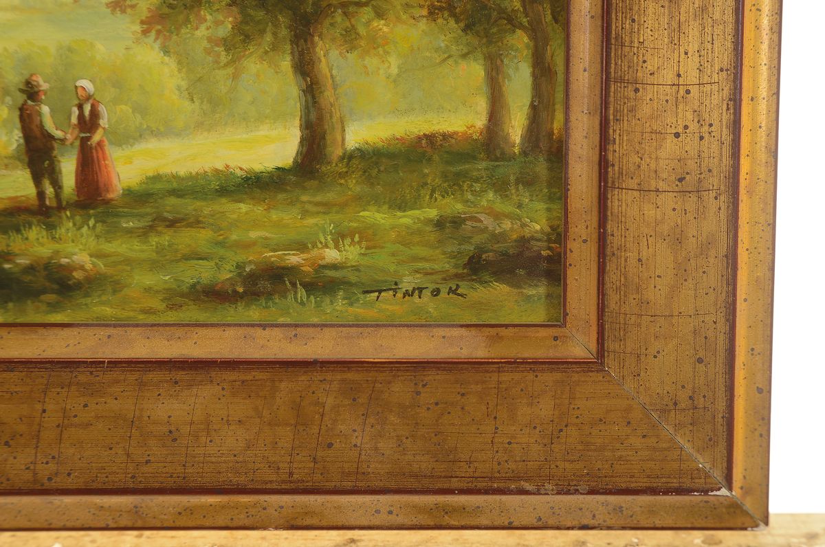 Detail a: Tintok (Antoine Exner), geb. 1927, Begegnung am Feldrand, Öl/Holz, rechts unten sign., ca. 13x18cm, R. ca. 18x23cm