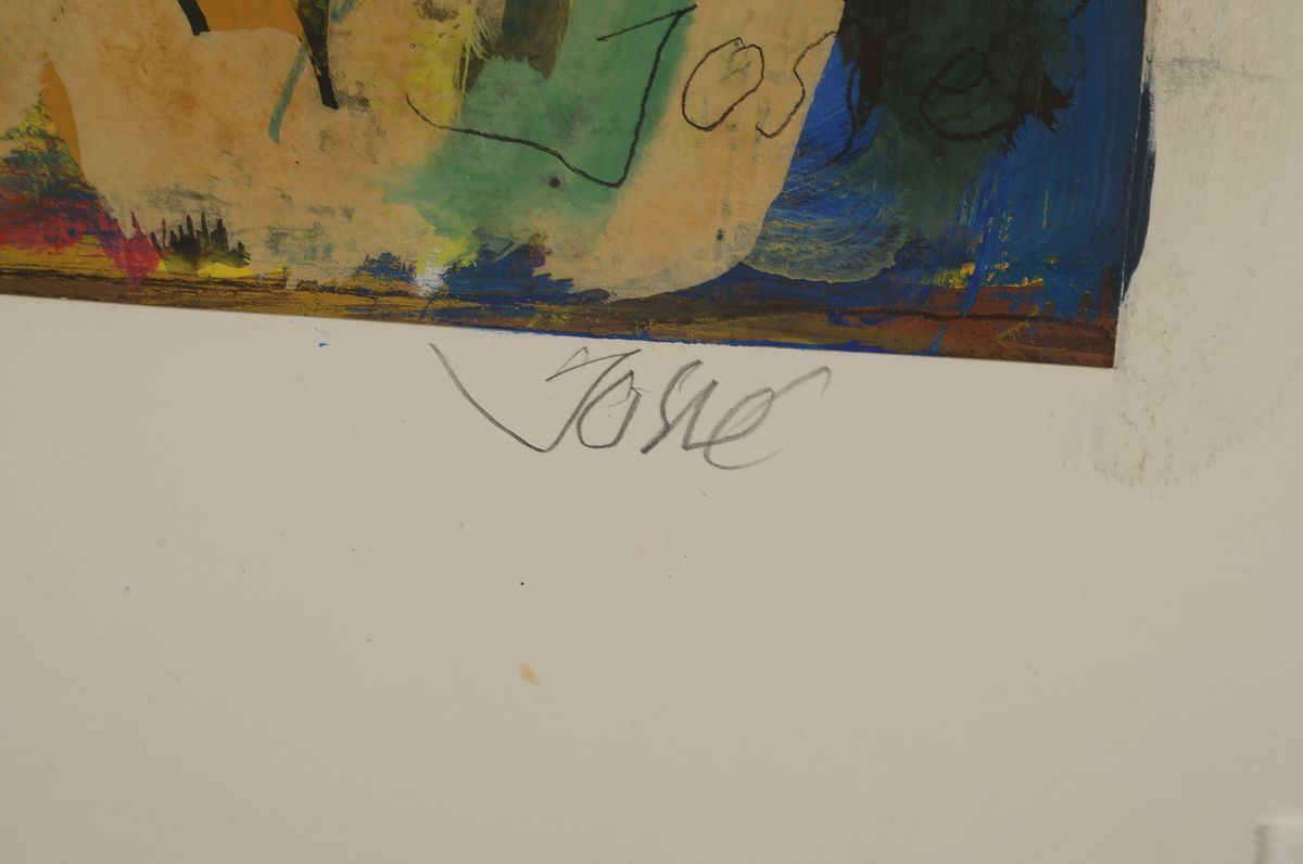 Detail a: Friedrich Jossé, 1897 Wolfstein-1994 Speyer, Rätselhafte Sprünge, Gouache auf Papier, rechts unten signiert, ca. 38x28cm, u.Gl., R. ca. 63x53cm