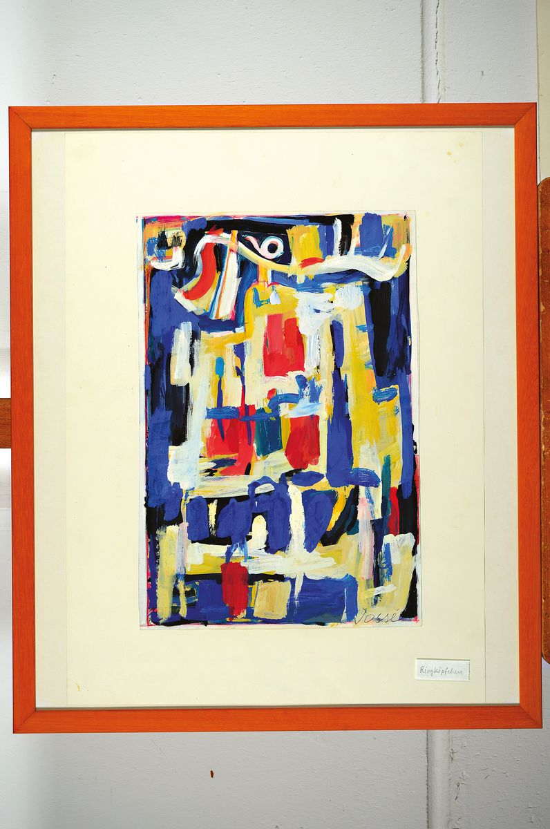 Detail k: Friedrich Jossé, 1897 Wolfstein-1994 Speyer, Ringköpfchen, Gouache auf Papier, rechts unten signiert, ca. 42x28cm, u.Gl., R. ca. 64x54cm