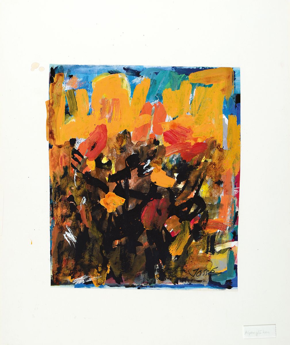Friedrich Jossé, 1897 Wolfstein-1994 Speyer, Alpenglühen, Gouache auf Papier, rechts unten signiert, ca. 38x31cm, u.Gl., R. ca. 63x53cm