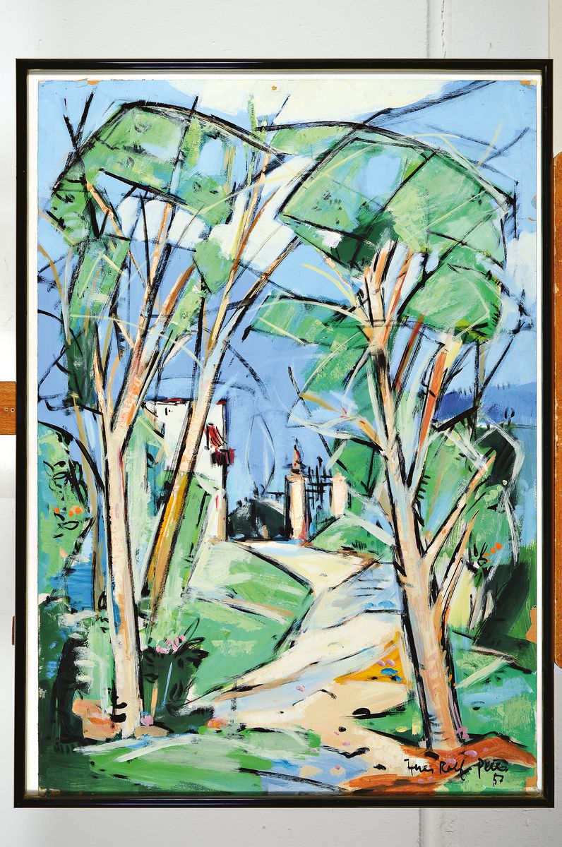Detail k: Hans Rolf Peter, 1926-2020 Neustadt a.d. Weinstraße, Bäume im Park, Gouache auf Papier, rechts unten signiert und dat. 57, ca. 69x47cm, u.Gl., R.