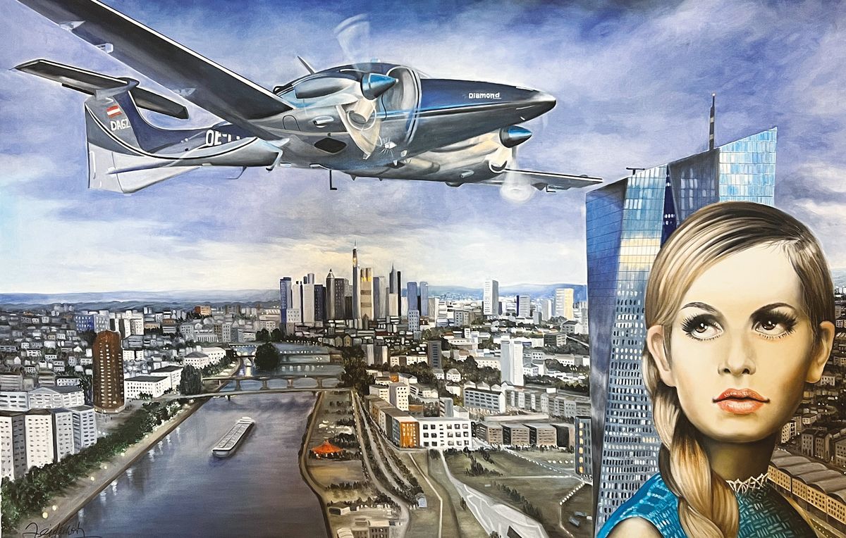 Doris Zeidlewitz, geb. 1959, Studium am Städel in Frankfurt und an der Hochschule für Gestaltung Offenbach, Hier: DA62-Flug über Frankfurt, ...