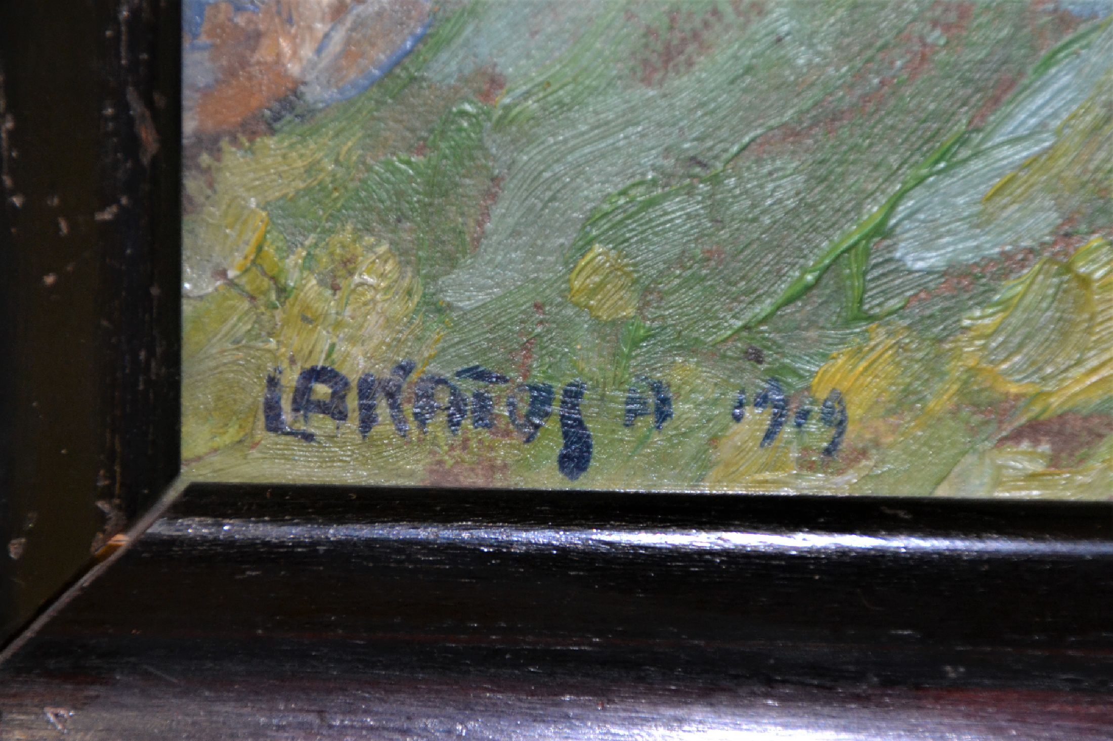 Detail d: Artúr Lakatos, 1880-1968, ungarischer Maler, impressionistische Landschaft im Sommer, Öl/Malkarton, links unten signiert und dat. 1919, ca. ...