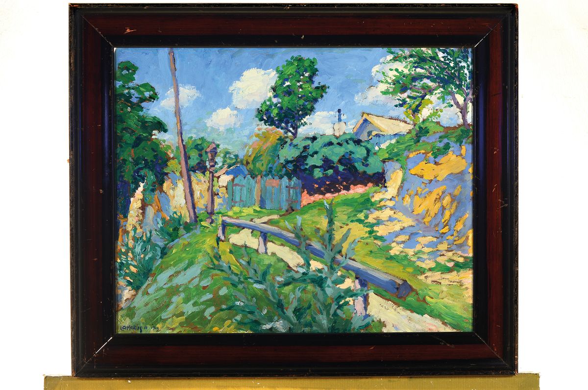 Detail k: Artúr Lakatos, 1880-1968, ungarischer Maler, impressionistische Landschaft im Sommer, Öl/Malkarton, links unten signiert und dat. 1919, ca. ...