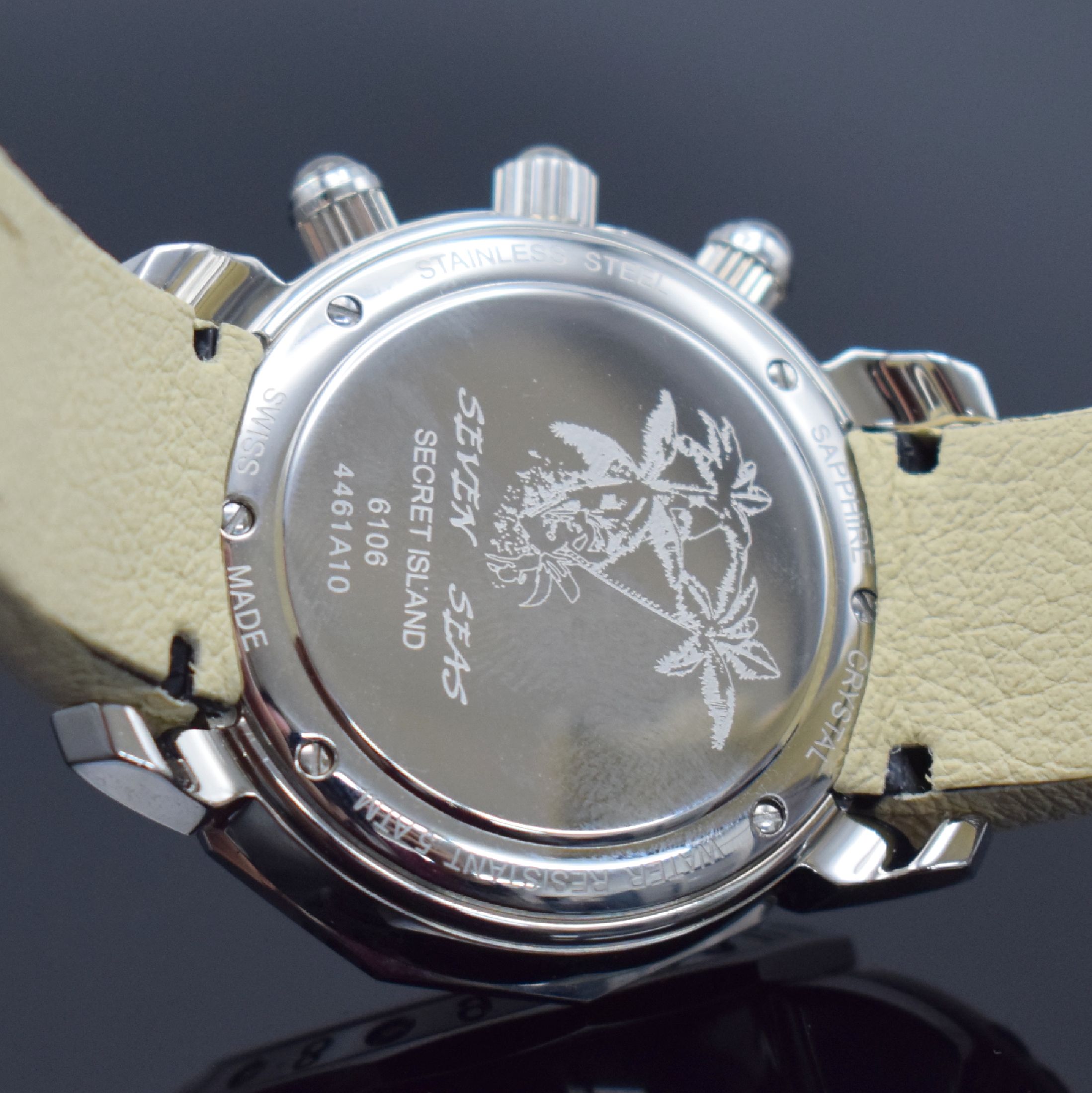 Detail c: CIMIER 3 Damenchronographen aus der Serie Seven Seas in Edelstahl Referenz 6106, Schweiz um 2010, quarz, massives Geh., Boden 6 fach verschr., ...