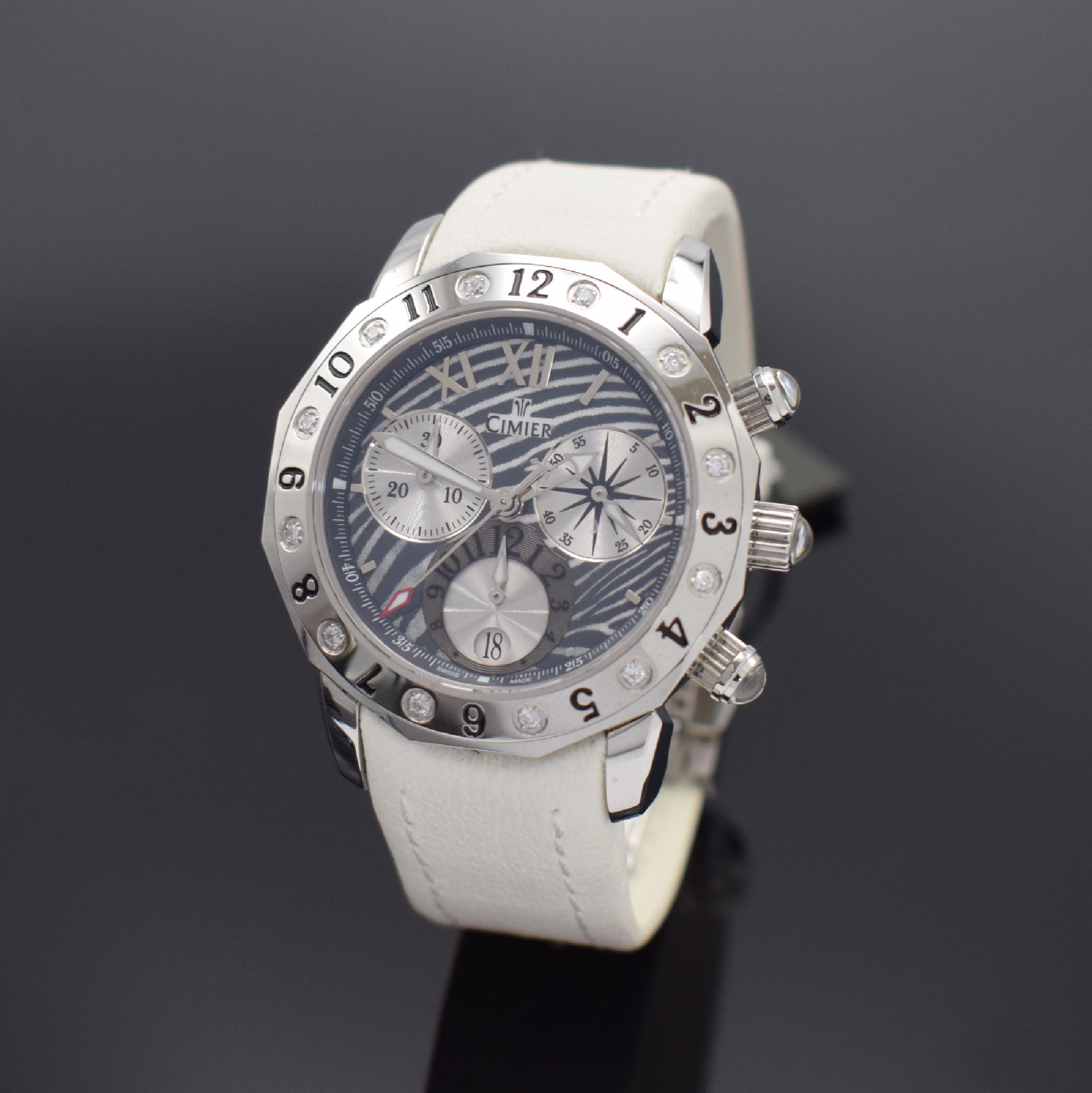 Detail d: CIMIER 3 Damenchronographen aus der Serie Seven Seas in Edelstahl Referenz 6106, Schweiz um 2010, quarz, massives Geh., Boden 6 fach verschr., ...