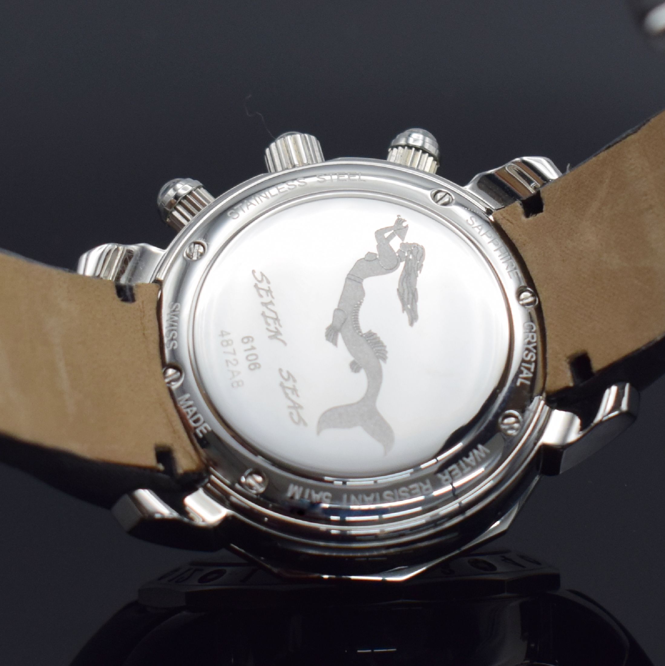 Detail i: CIMIER 3 Damenchronographen aus der Serie Seven Seas in Edelstahl Referenz 6106, Schweiz um 2010, quarz, massives Geh., Boden 6 fach verschr., ...