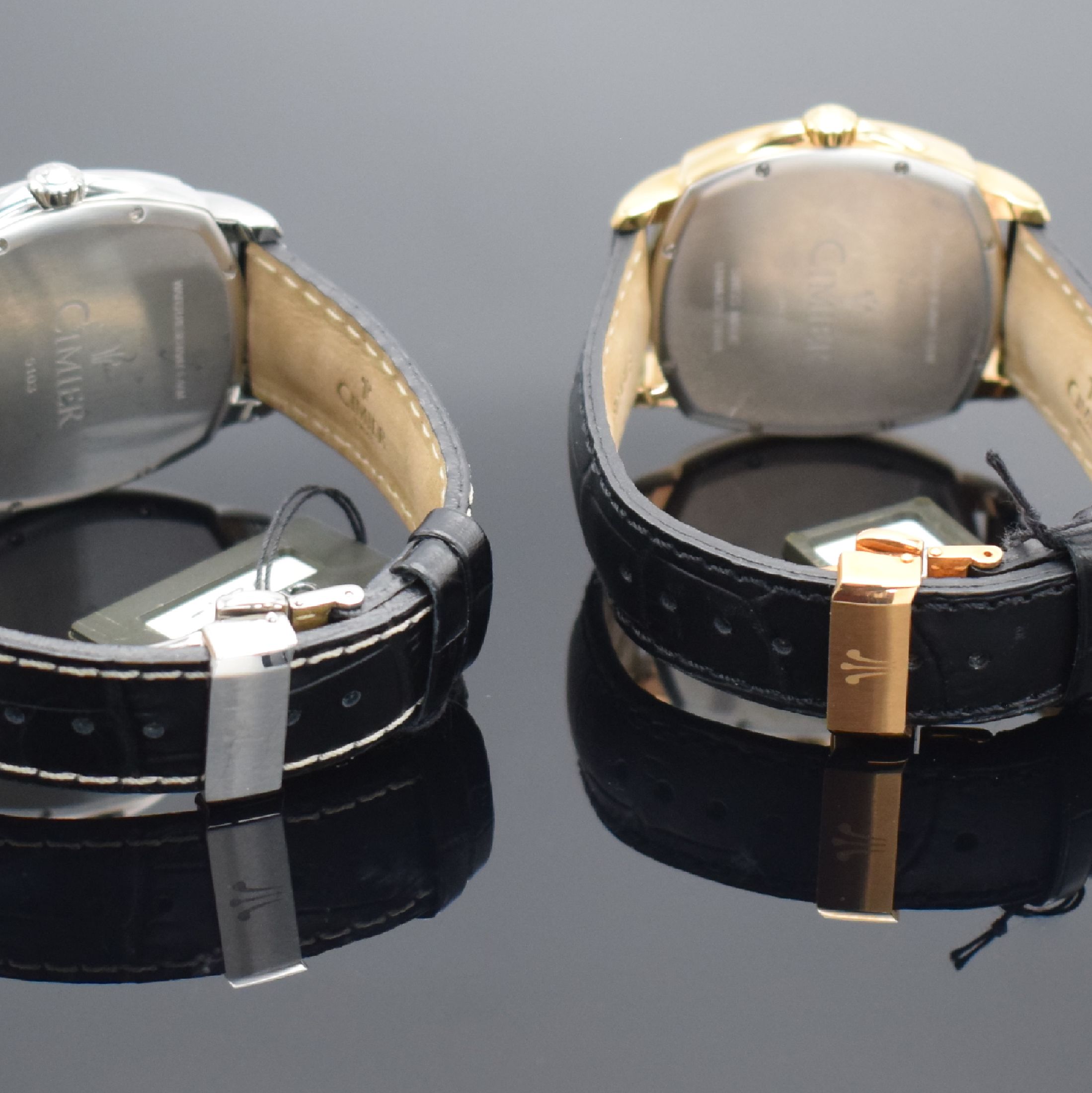 Detail b: CIMIER 4 Herrenarmbanduhren mit retrograder Tagesanzeige & Großdatum, Schweiz um 2010, quarz, Ref. 5103, tonneauförm. Edelstahlgeh., teils verg. ...
