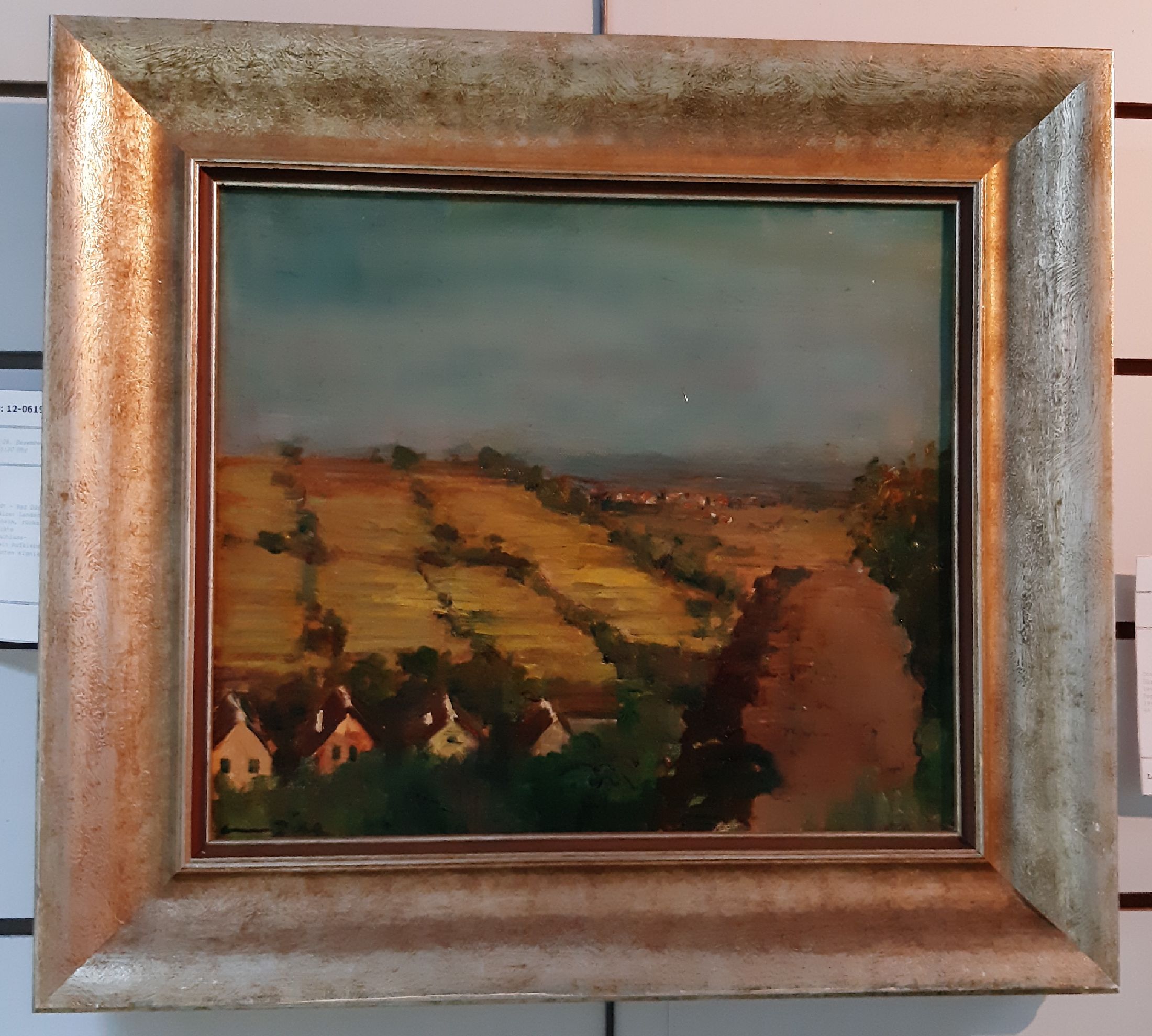 Detail b: Otto Dill, 1884 Neustadt - Bad Dürkheim, Öl/Lwd, sommerliche Pfälzer Landschaft, (Haardtrand), wohl Blick auf Leinsweiler, rückseitig befindet ...