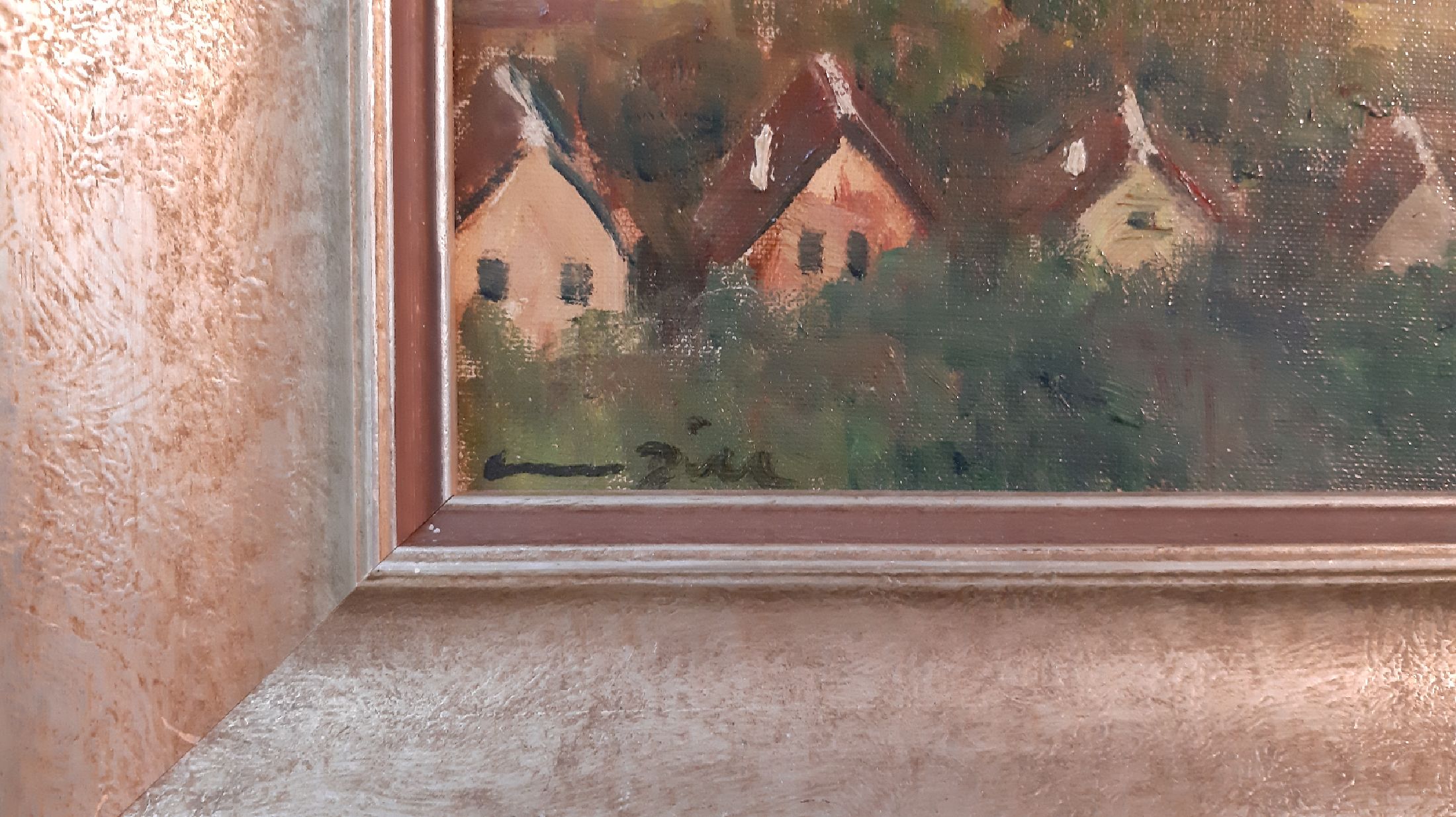 Detail c: Otto Dill, 1884 Neustadt - Bad Dürkheim, Öl/Lwd, sommerliche Pfälzer Landschaft, (Haardtrand), wohl Blick auf Leinsweiler, rückseitig befindet ...
