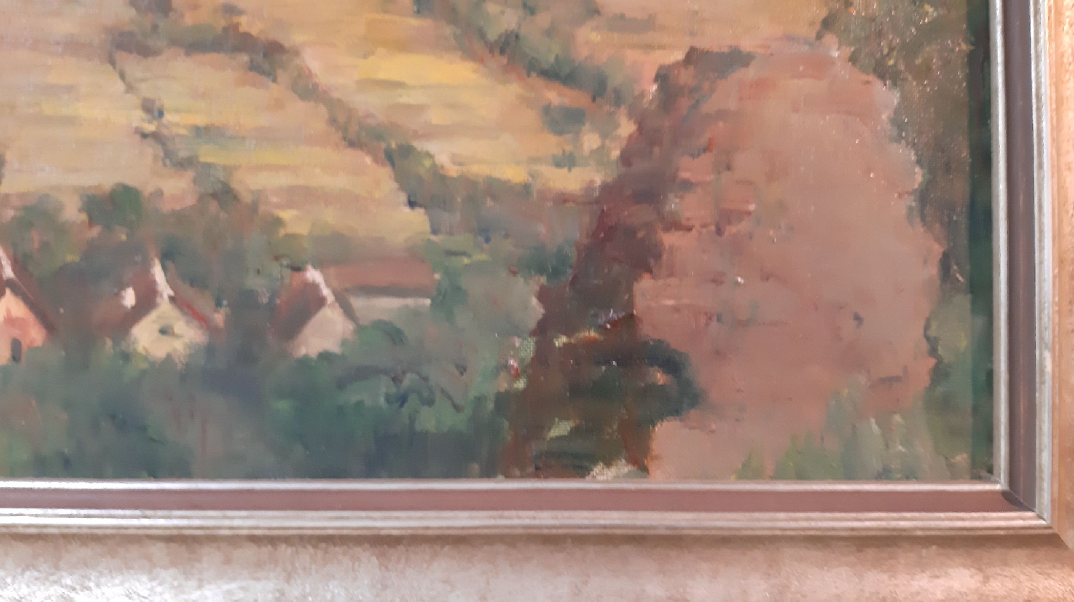 Detail f: Otto Dill, 1884 Neustadt - Bad Dürkheim, Öl/Lwd, sommerliche Pfälzer Landschaft, (Haardtrand), wohl Blick auf Leinsweiler, rückseitig befindet ...