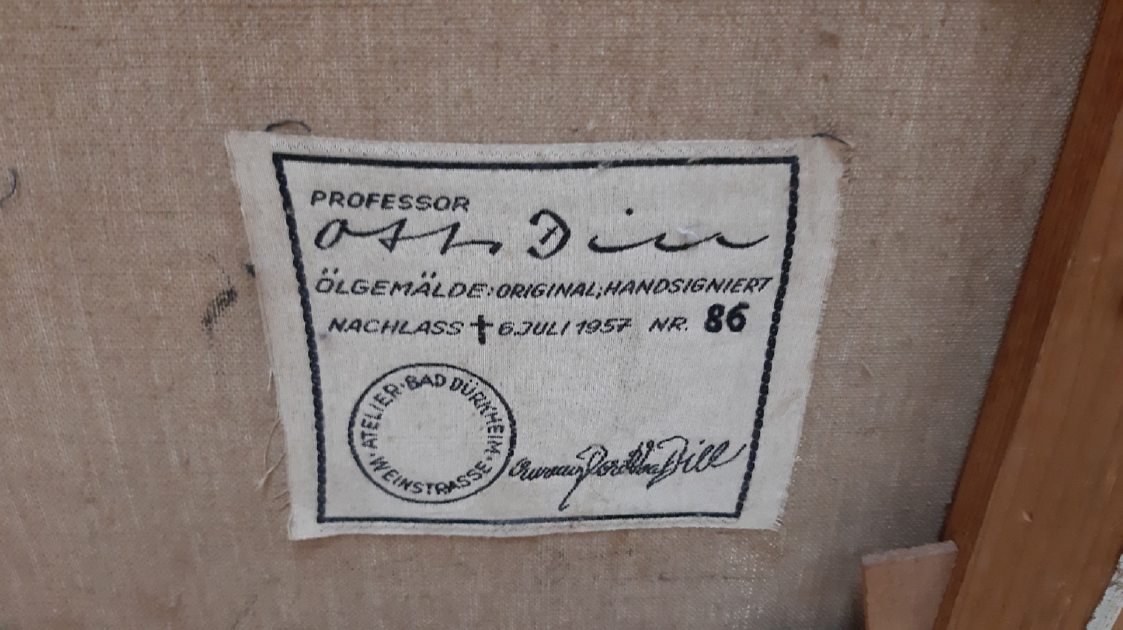 Detail g: Otto Dill, 1884 Neustadt - Bad Dürkheim, Öl/Lwd, sommerliche Pfälzer Landschaft, (Haardtrand), wohl Blick auf Leinsweiler, rückseitig befindet ...